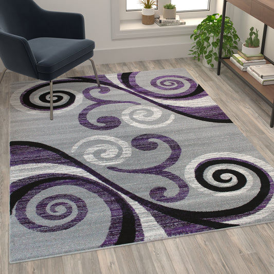 Valli Collection 5' x 7' Purple Abstract Area Rug - Olefin Rug with Jute Backing - Hallway, Entryway, Bedroom, Living Room Purple OKR-RG1100-57-PU-GG