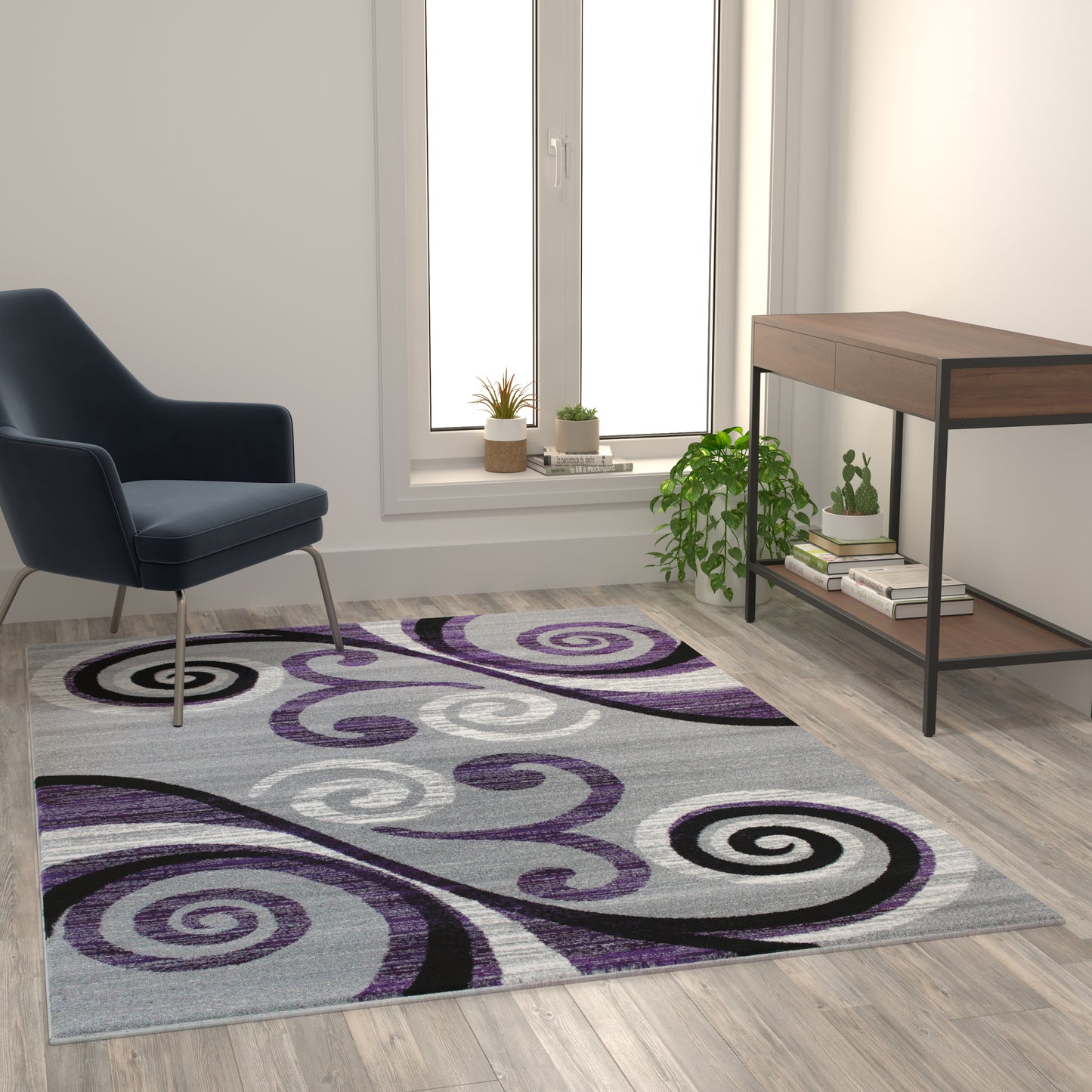 Valli Collection 5' x 7' Purple Abstract Area Rug - Olefin Rug with Jute Backing - Hallway, Entryway, Bedroom, Living Room Purple