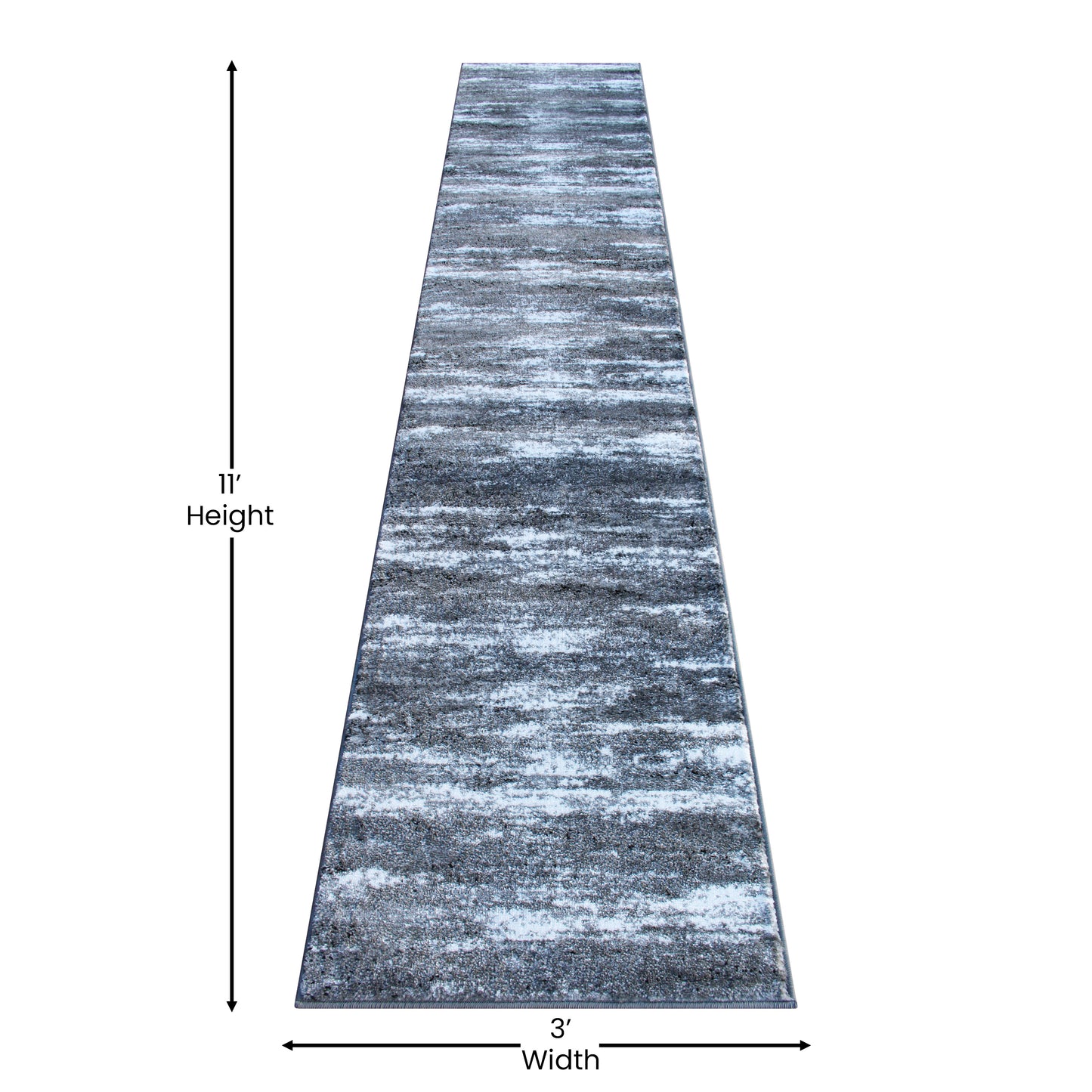 Marian Collection 2' x 11' Distressed Gray Olefin Area Rug with Jute Backing for Entryway, Living Room, Bedroom Grey