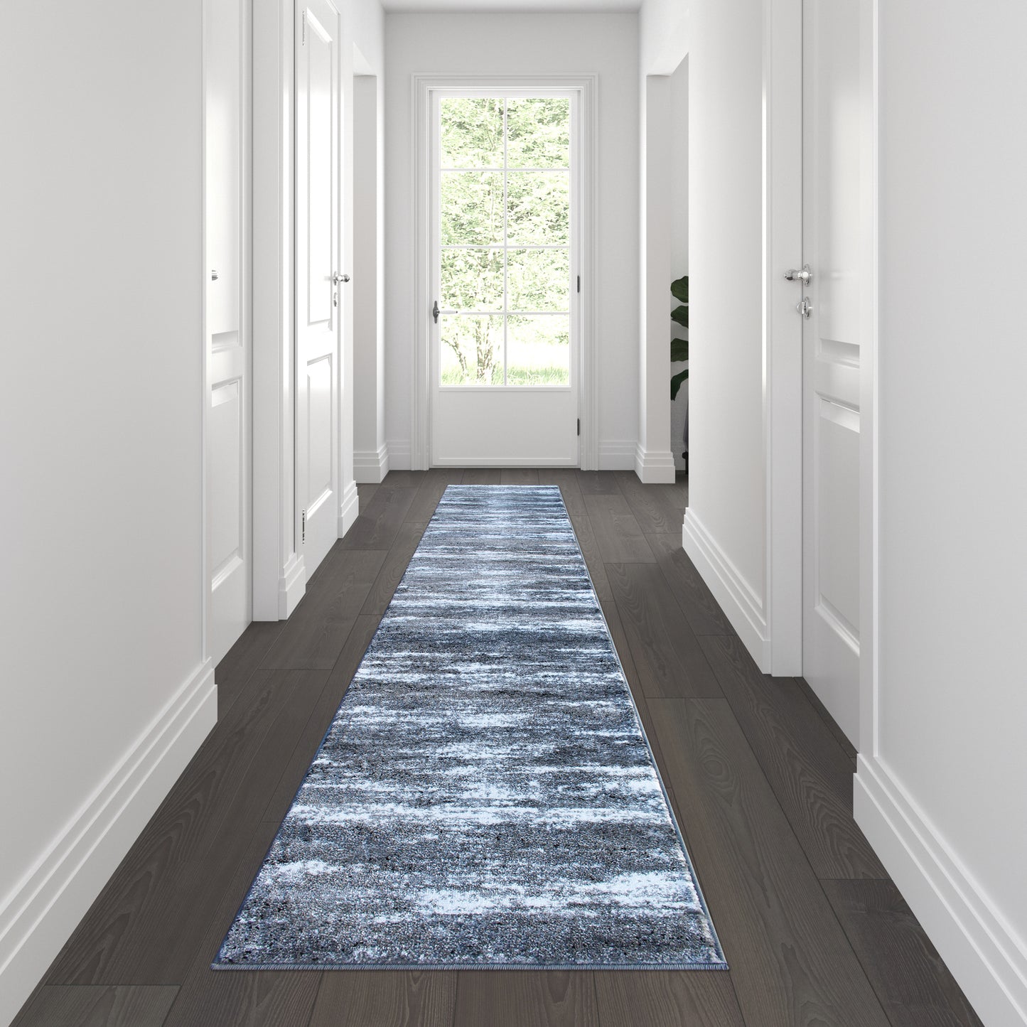 Marian Collection 2' x 11' Distressed Gray Olefin Area Rug with Jute Backing for Entryway, Living Room, Bedroom Grey