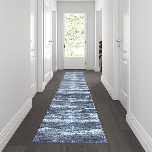 Marian Collection 2' x 11' Distressed Gray Olefin Area Rug with Jute Backing for Entryway, Living Room, Bedroom Grey