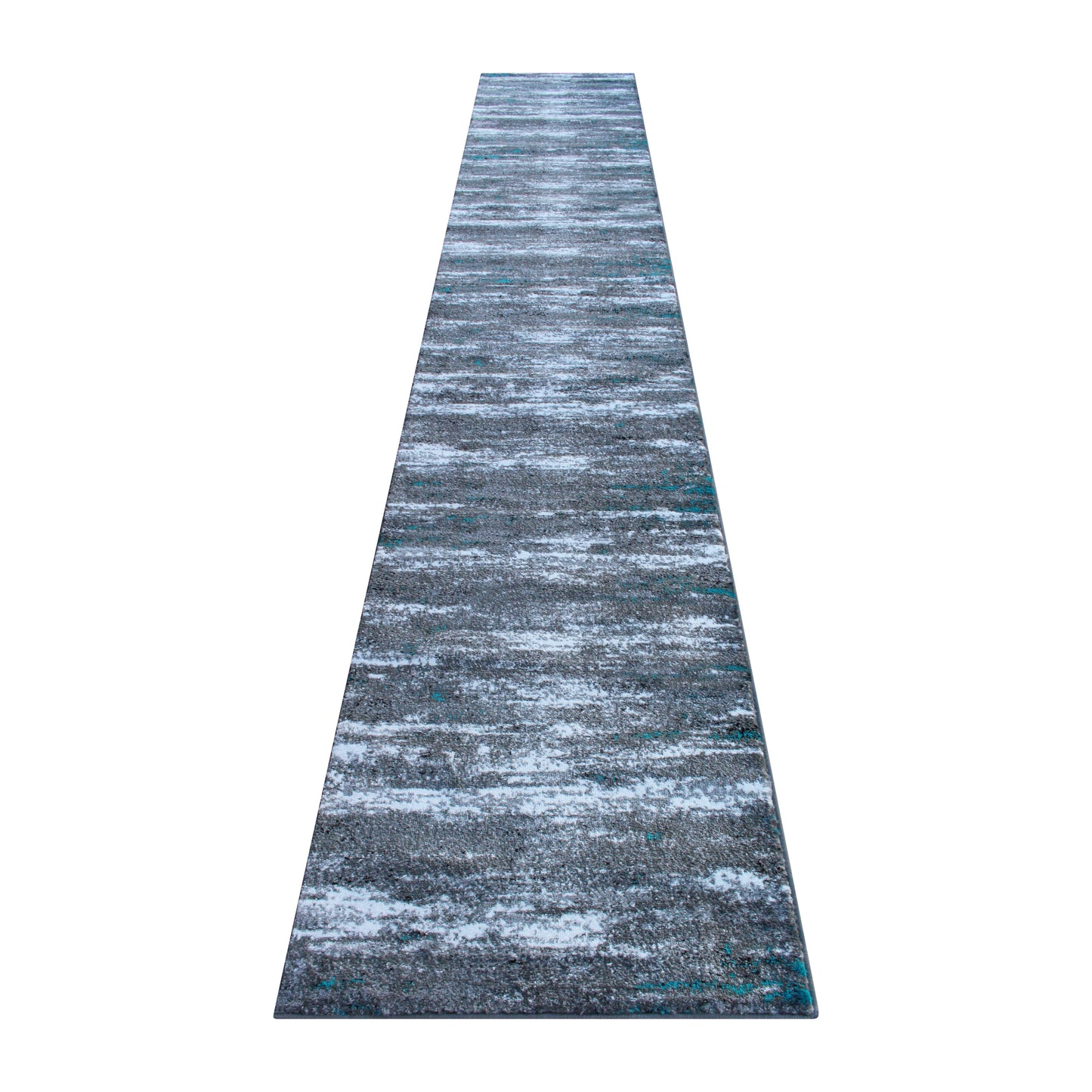 Marian Collection 3' x 16' Distressed Gray Olefin Area Rug with Jute Backing for Entryway, Living Room, Bedroom Turquoise