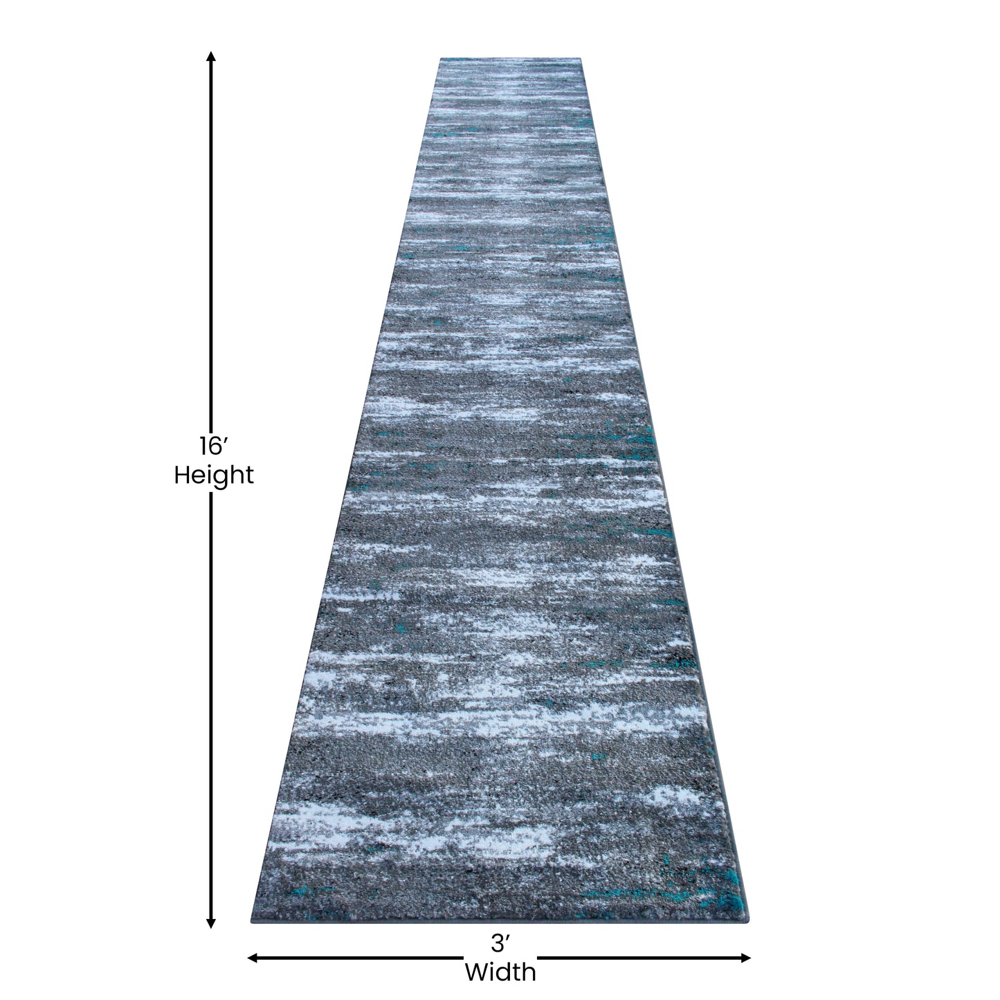 Marian Collection 3' x 16' Distressed Gray Olefin Area Rug with Jute Backing for Entryway, Living Room, Bedroom Turquoise