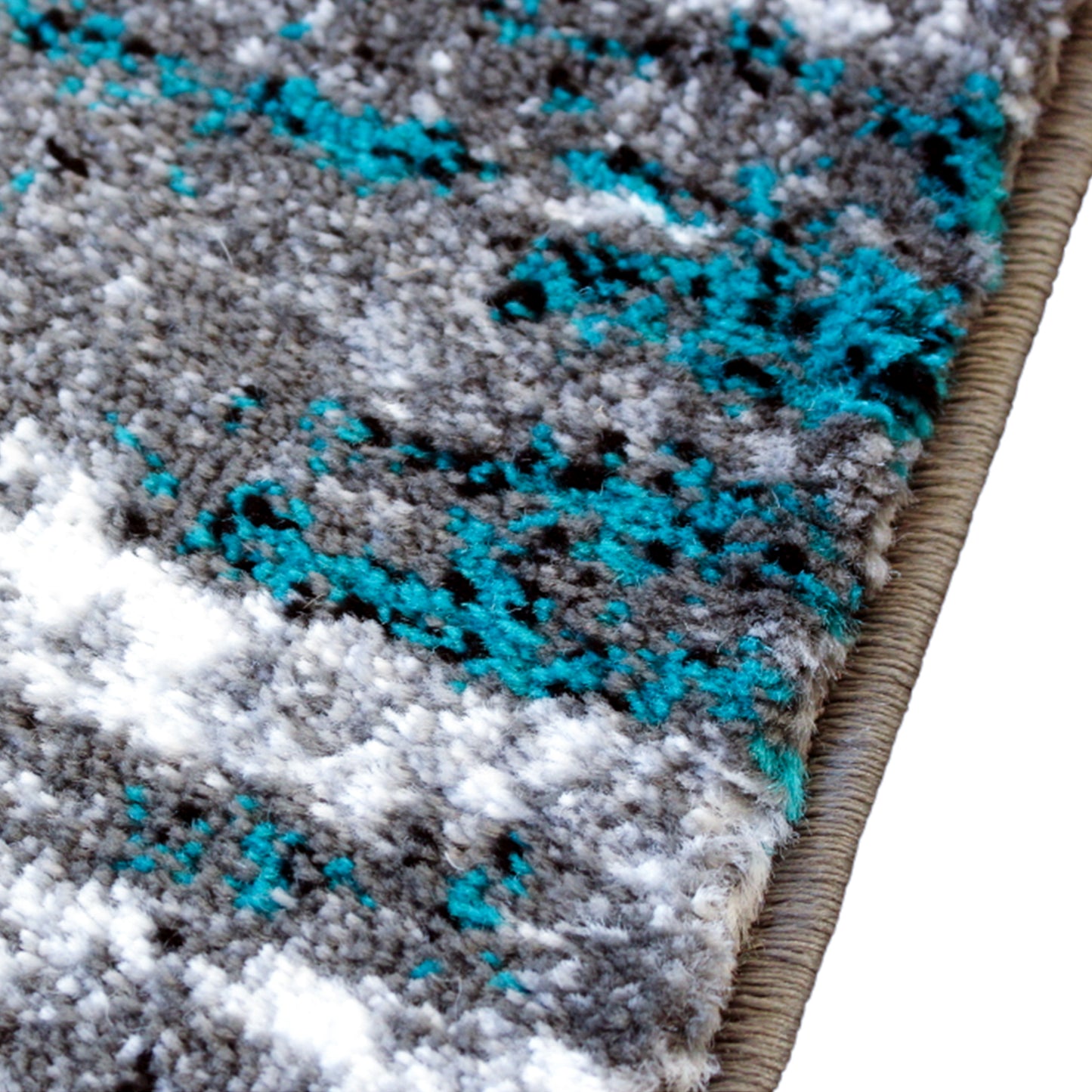 Marian Collection 3' x 16' Distressed Gray Olefin Area Rug with Jute Backing for Entryway, Living Room, Bedroom Turquoise