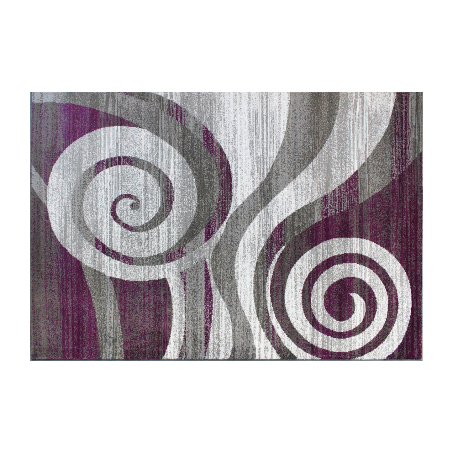 Cirrus Collection 5' x 7' Purple Swirl Patterned Olefin Area Rug with Jute Backing for Entryway, Living Room, Bedroom Purple