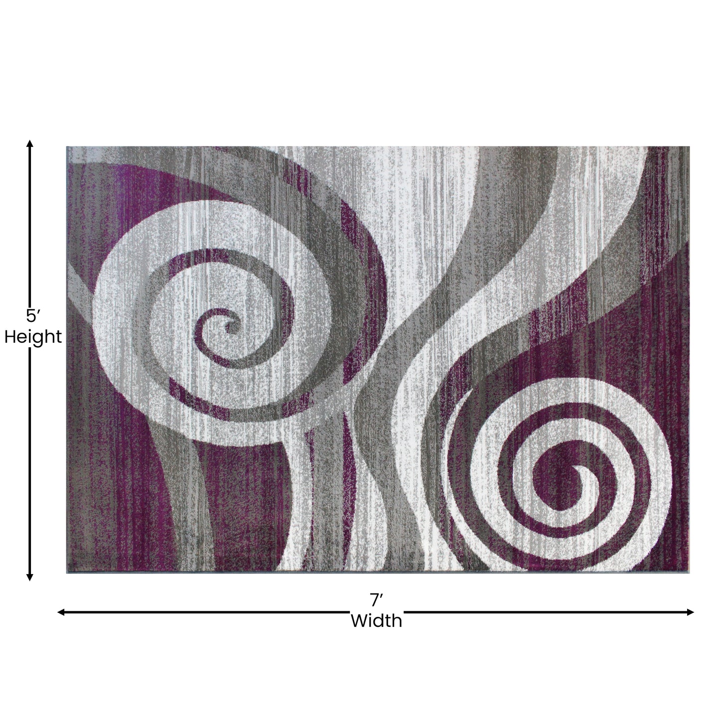 Cirrus Collection 5' x 7' Purple Swirl Patterned Olefin Area Rug with Jute Backing for Entryway, Living Room, Bedroom Purple