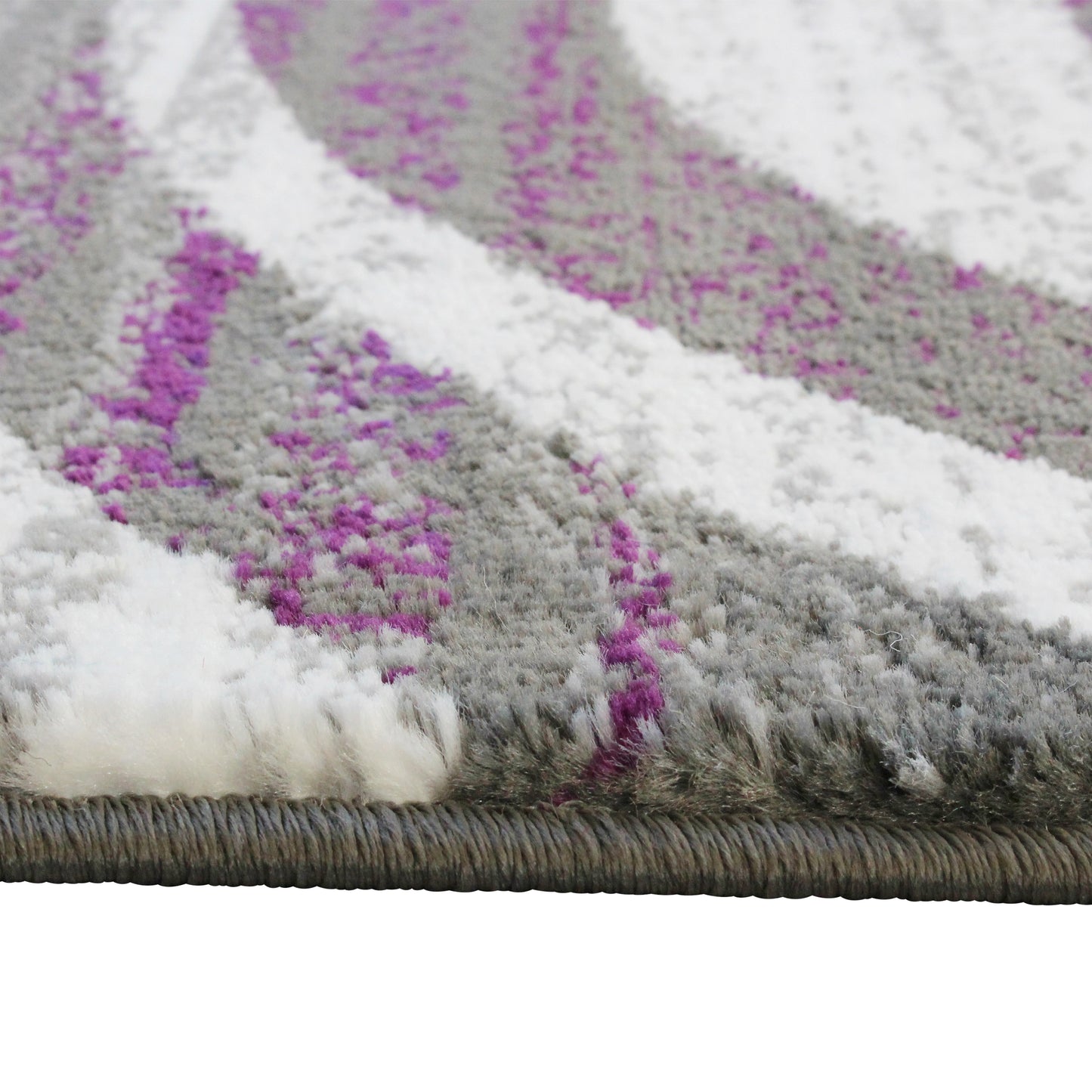 Cirrus Collection 5' x 7' Purple Swirl Patterned Olefin Area Rug with Jute Backing for Entryway, Living Room, Bedroom Purple