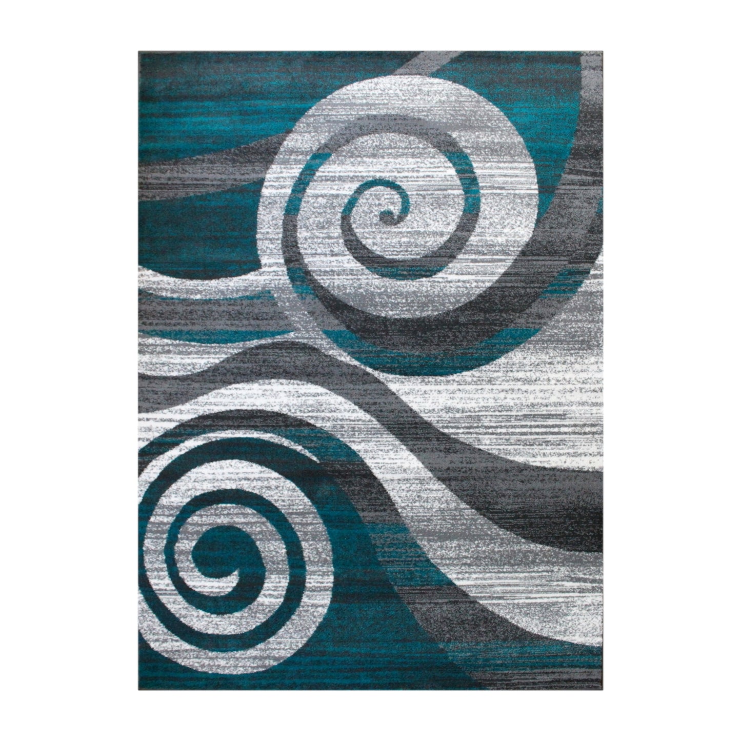 Cirrus Collection 8' x 10' Turquoise Swirl Patterned Olefin Area Rug with Jute Backing for Entryway, Living Room, Bedroom Turquoise