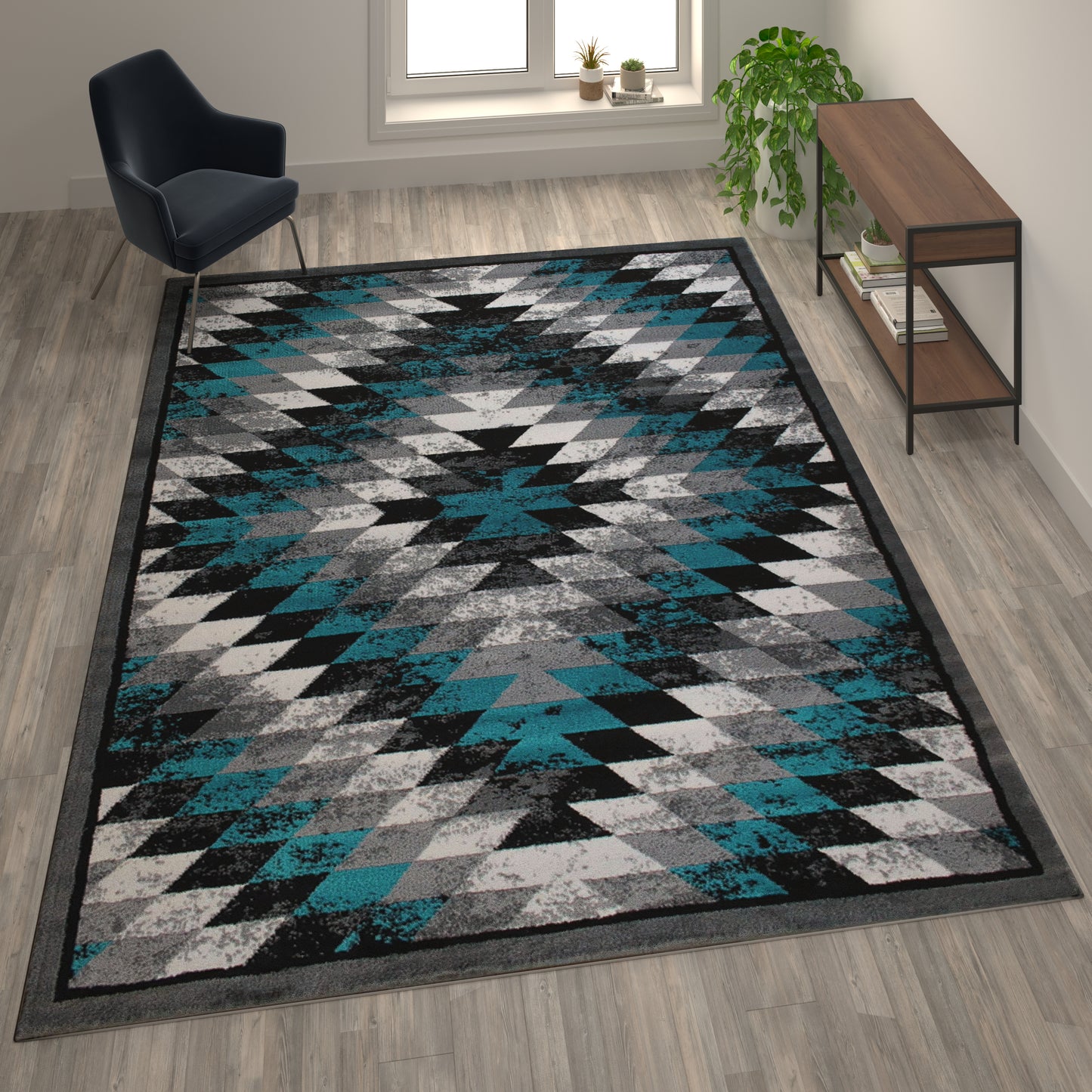Teagan Collection Southwestern 8' x 10' Turquoise Area Rug - Olefin Rug with Jute Backing - Entryway, Living Room, Bedroom Turquoise
