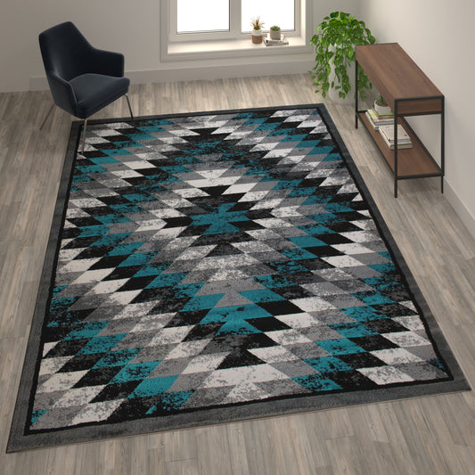 Teagan Collection Southwestern 8' x 10' Turquoise Area Rug - Olefin Rug with Jute Backing - Entryway, Living Room, Bedroom Turquoise
