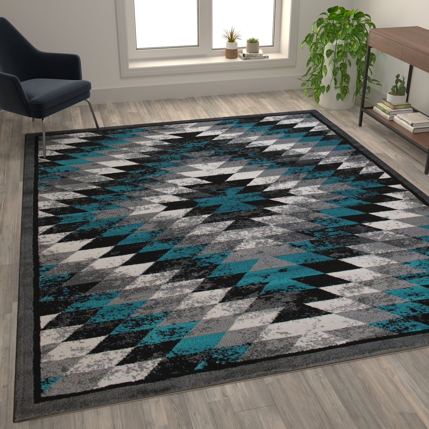 Teagan Collection Southwestern 8' x 10' Turquoise Area Rug - Olefin Rug with Jute Backing - Entryway, Living Room, Bedroom Turquoise
