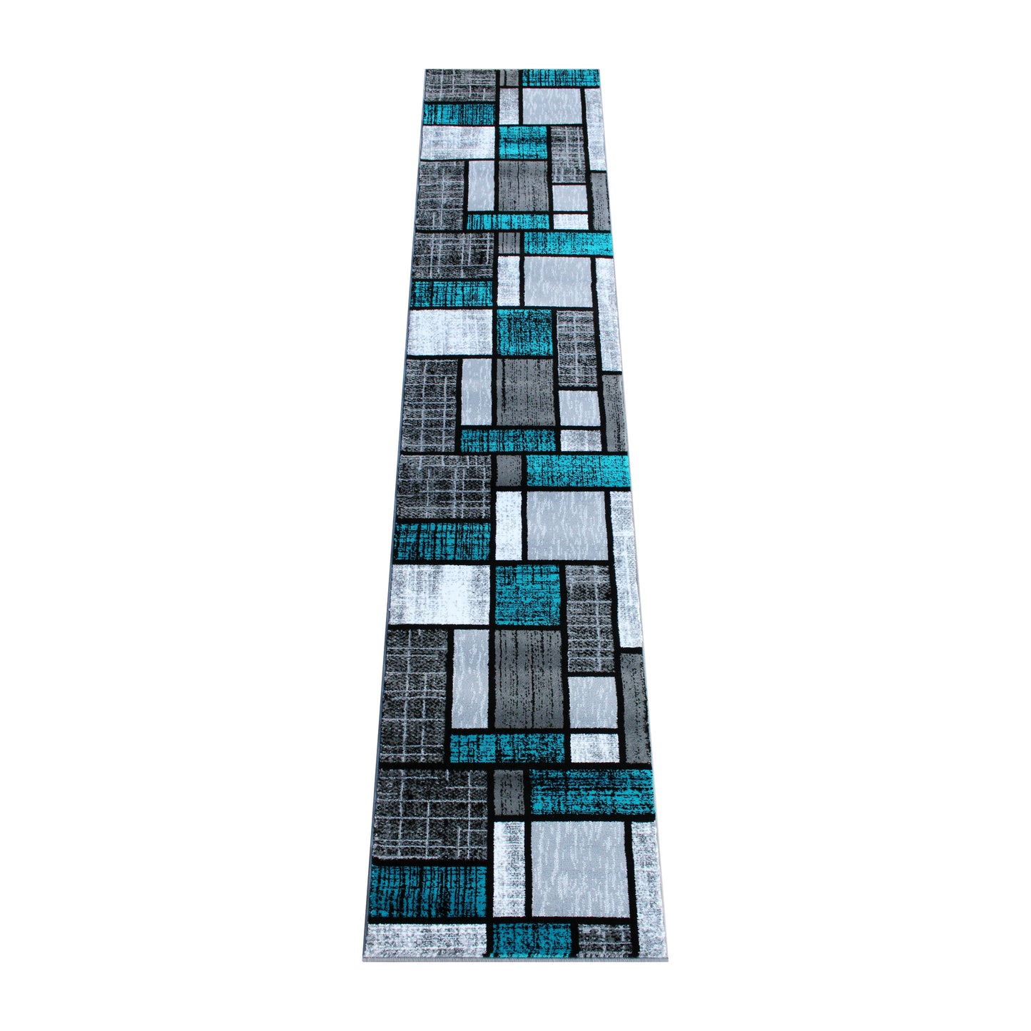 Raven Collection 2' x 11' Turquoise Color Bricked Olefin Area Rug with Jute Backing for Entryway, Living Room, Bedroom Turquoise