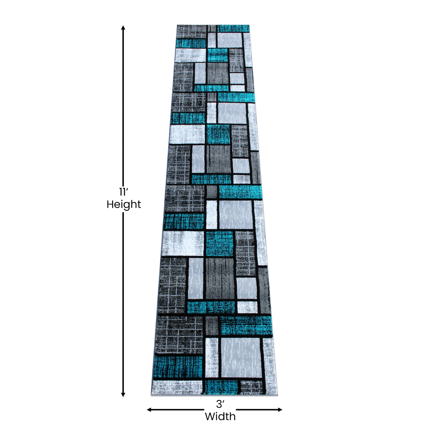 Raven Collection 2' x 11' Turquoise Color Bricked Olefin Area Rug with Jute Backing for Entryway, Living Room, Bedroom Turquoise