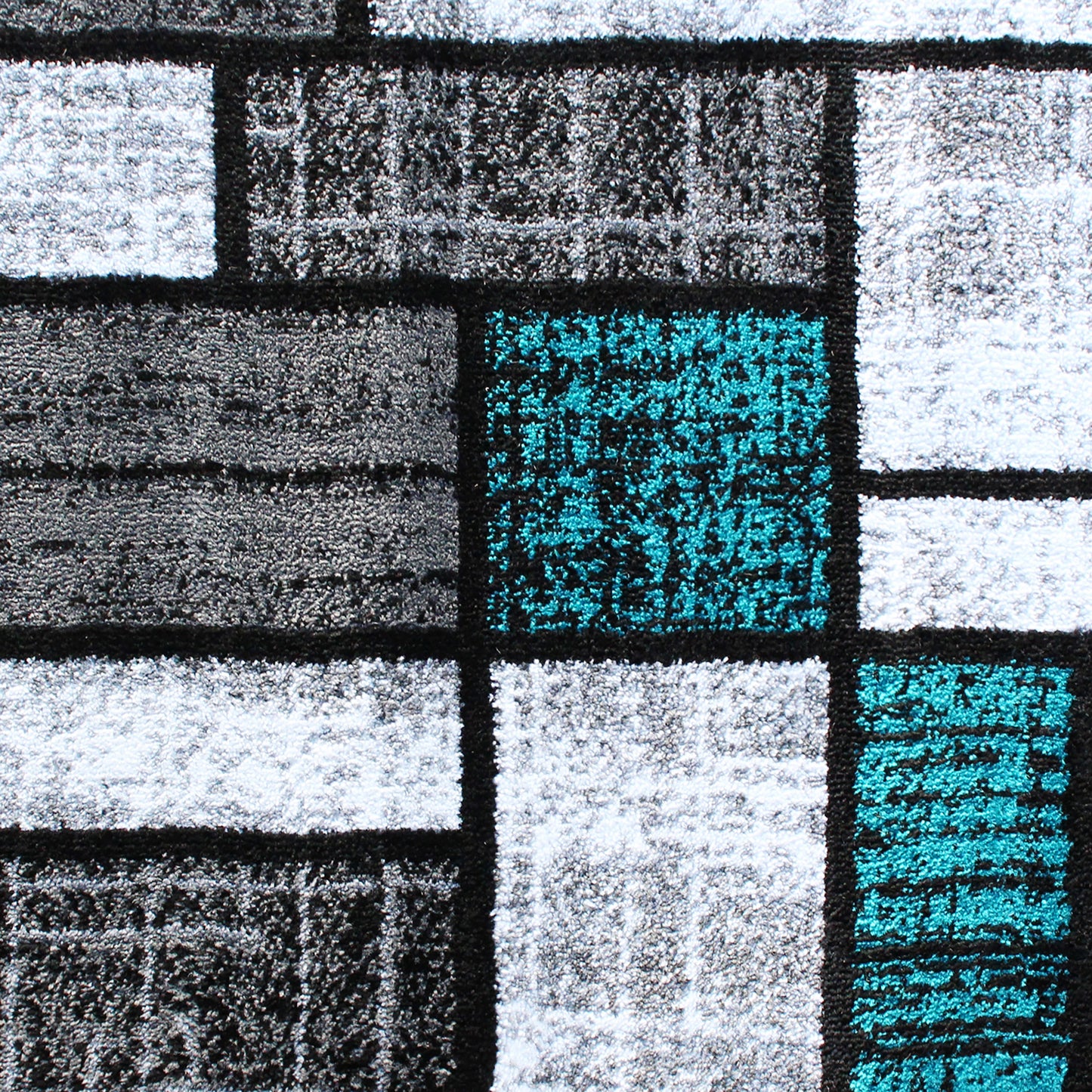 Raven Collection 2' x 11' Turquoise Color Bricked Olefin Area Rug with Jute Backing for Entryway, Living Room, Bedroom Turquoise