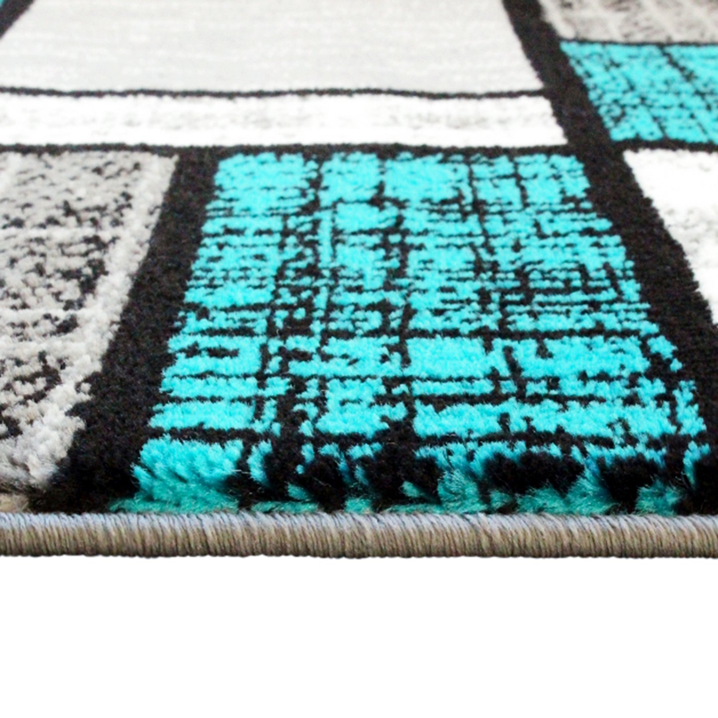 Raven Collection 2' x 11' Turquoise Color Bricked Olefin Area Rug with Jute Backing for Entryway, Living Room, Bedroom Turquoise