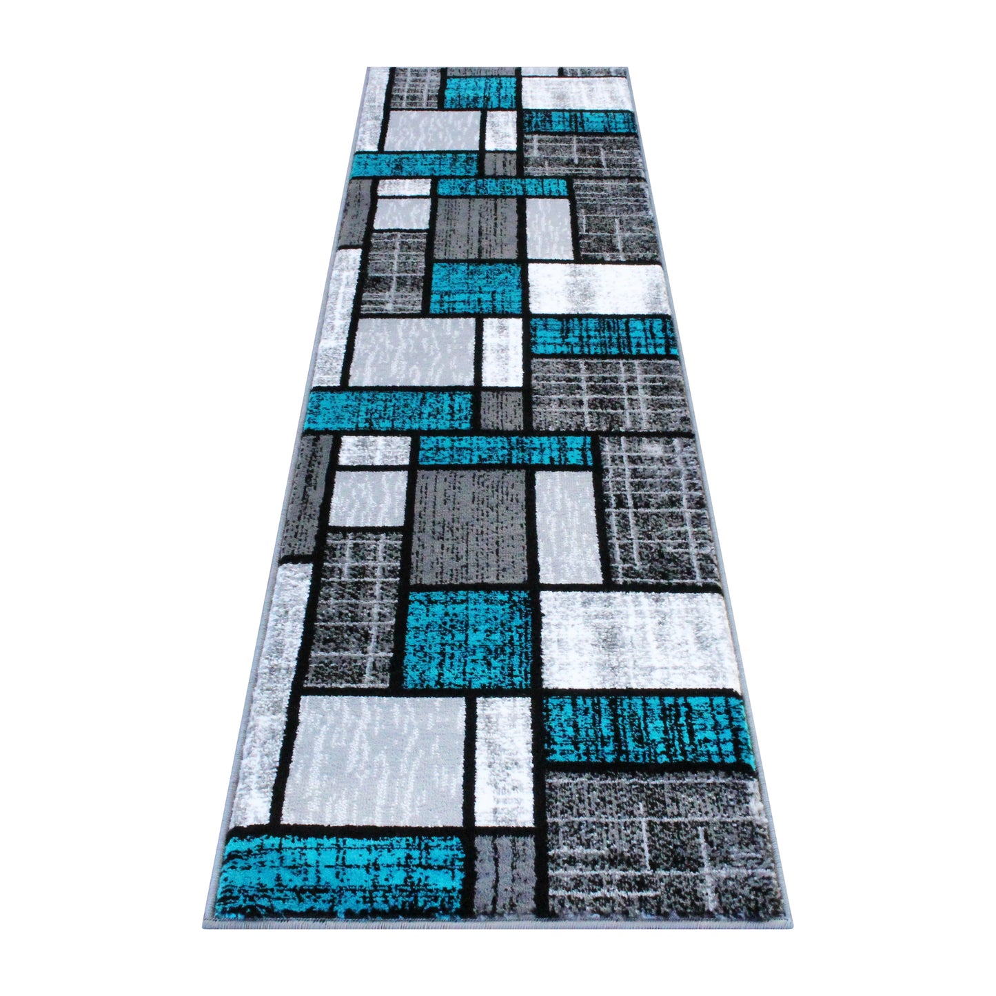 Raven Collection 2' x 7' Turquoise Color Bricked Olefin Area Rug with Jute Backing for Entryway, Living Room, Bedroom Turquoise