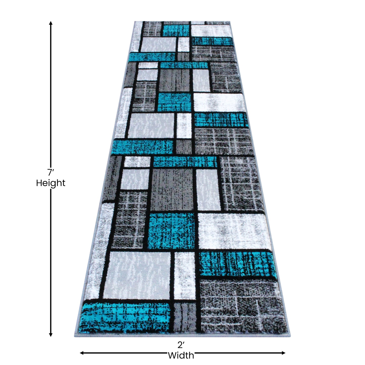 Raven Collection 2' x 7' Turquoise Color Bricked Olefin Area Rug with Jute Backing for Entryway, Living Room, Bedroom Turquoise