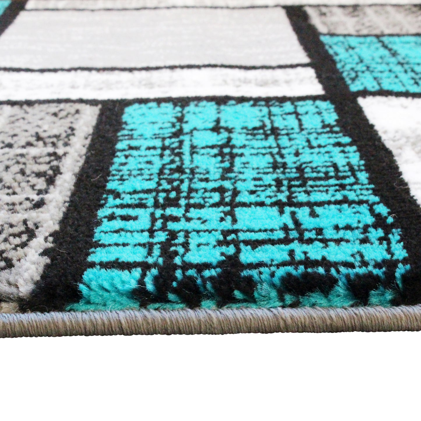 Raven Collection 2' x 7' Turquoise Color Bricked Olefin Area Rug with Jute Backing for Entryway, Living Room, Bedroom Turquoise