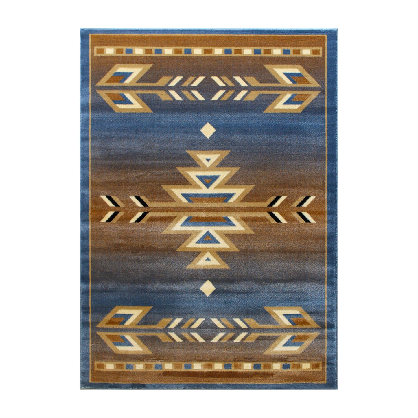 Lodi Collection Southwestern 8' x 10' Blue Area Rug - Olefin Rug with Jute Backing for Hallway, Entryway, Bedroom, Living Room Blue