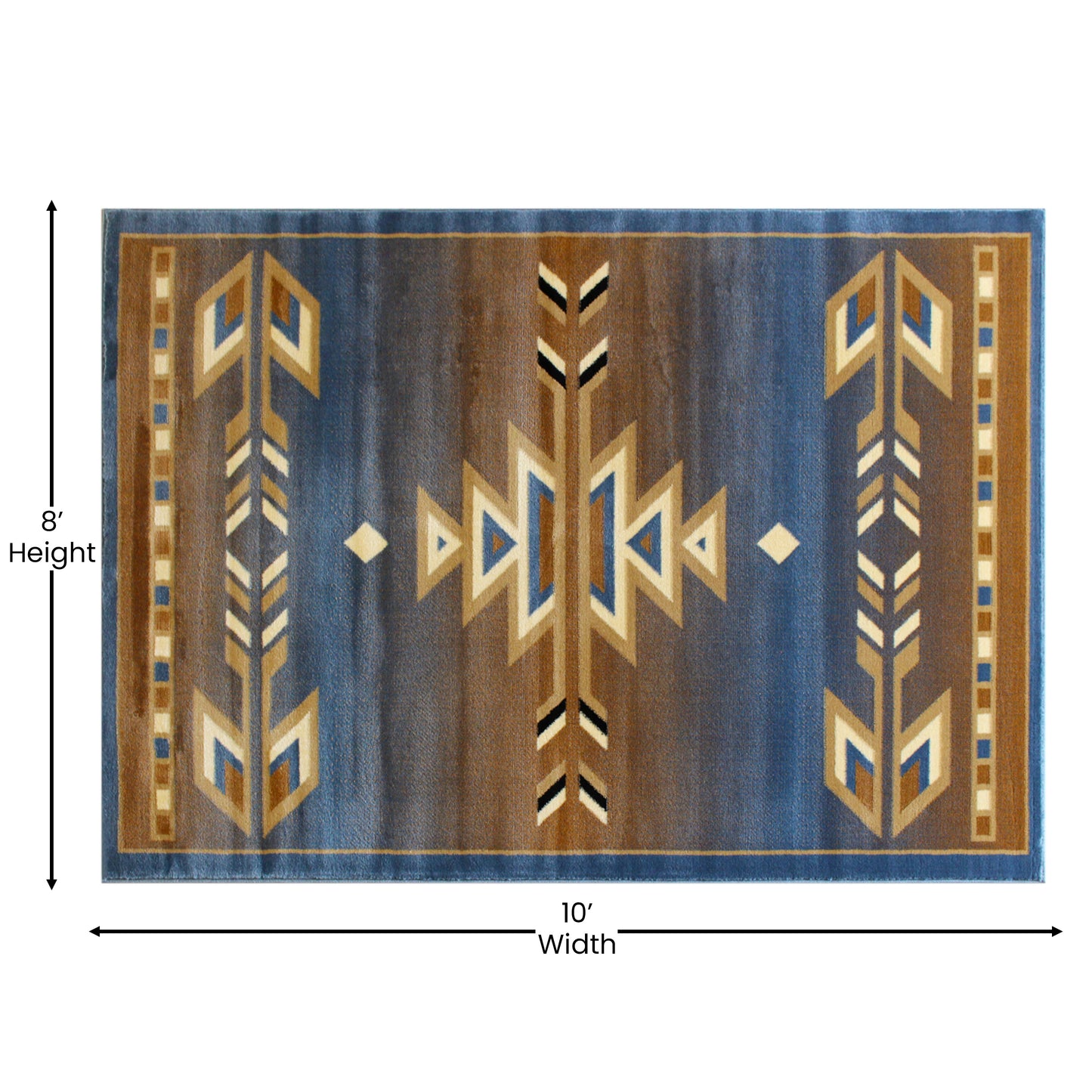 Lodi Collection Southwestern 8' x 10' Blue Area Rug - Olefin Rug with Jute Backing for Hallway, Entryway, Bedroom, Living Room Blue