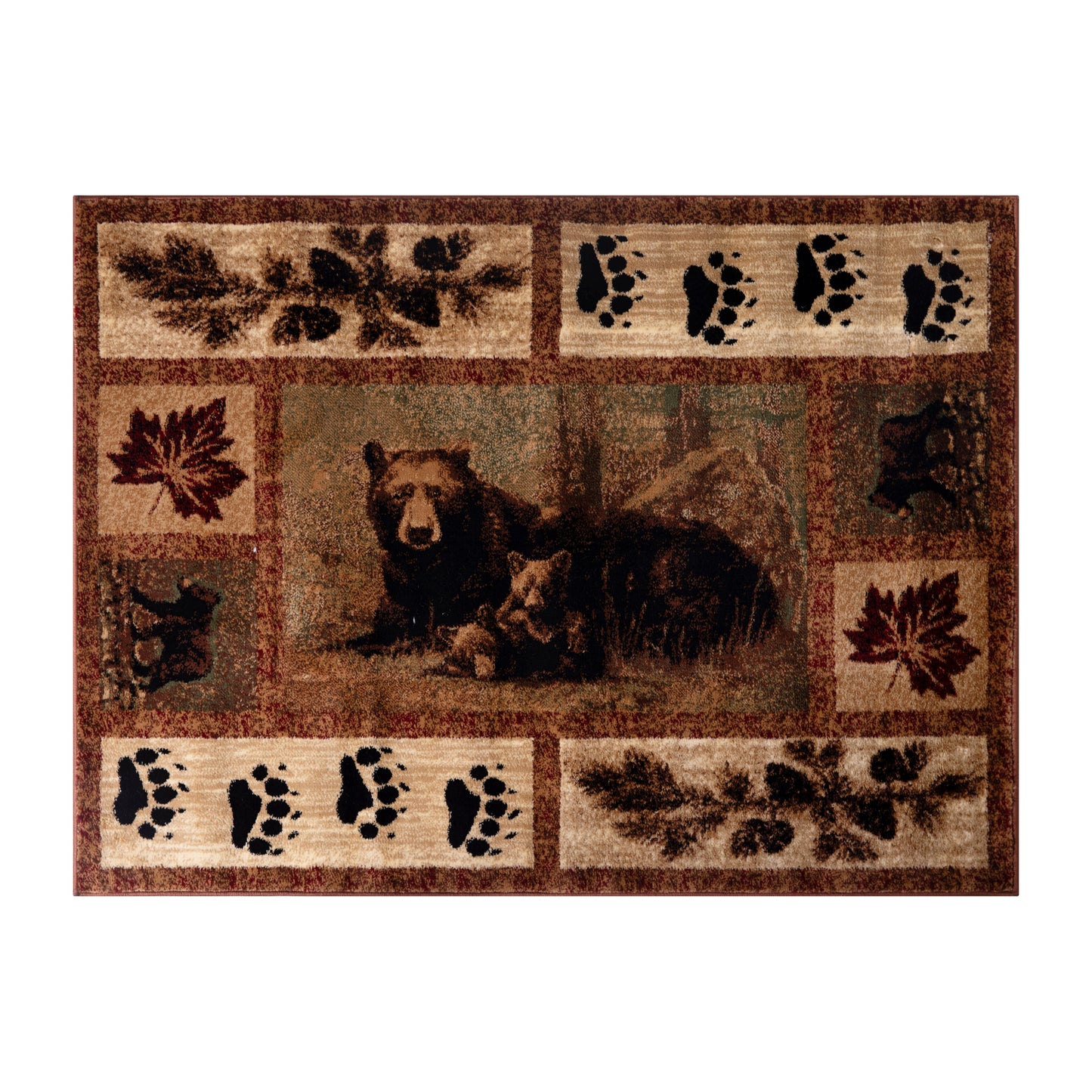 Vassa Collection 2' x 3' Mother Bear & Cubs Nature Themed Olefin Area Rug with Jute Backing for Entryway, Living Room, Bedroom Brown