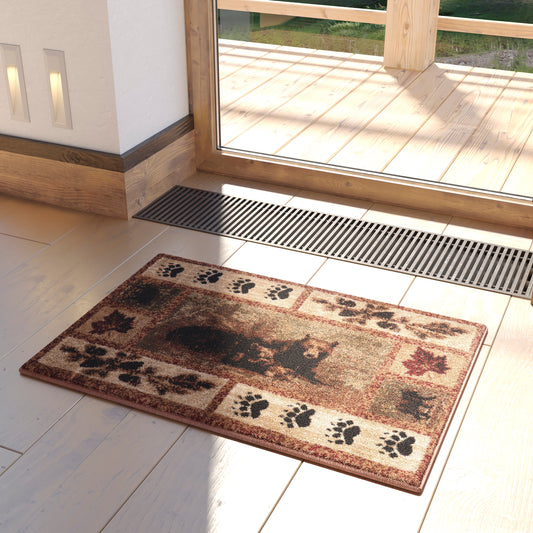 Vassa Collection 2' x 3' Mother Bear & Cubs Nature Themed Olefin Area Rug with Jute Backing for Entryway, Living Room, Bedroom Brown OKR-RG1114-23-BN-GG