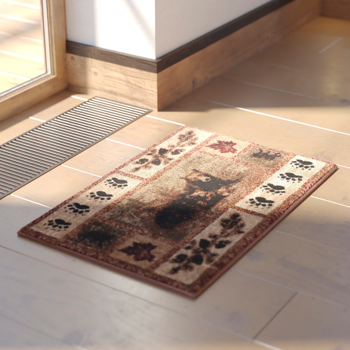 Vassa Collection 2' x 3' Mother Bear & Cubs Nature Themed Olefin Area Rug with Jute Backing for Entryway, Living Room, Bedroom Brown
