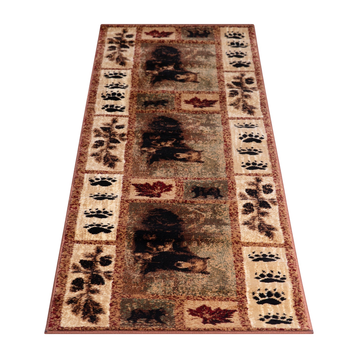 Vassa Collection 2' x 7' Mother Bear & Cubs Nature Themed Olefin Area Rug with Jute Backing for Entryway, Living Room, Bedroom Brown