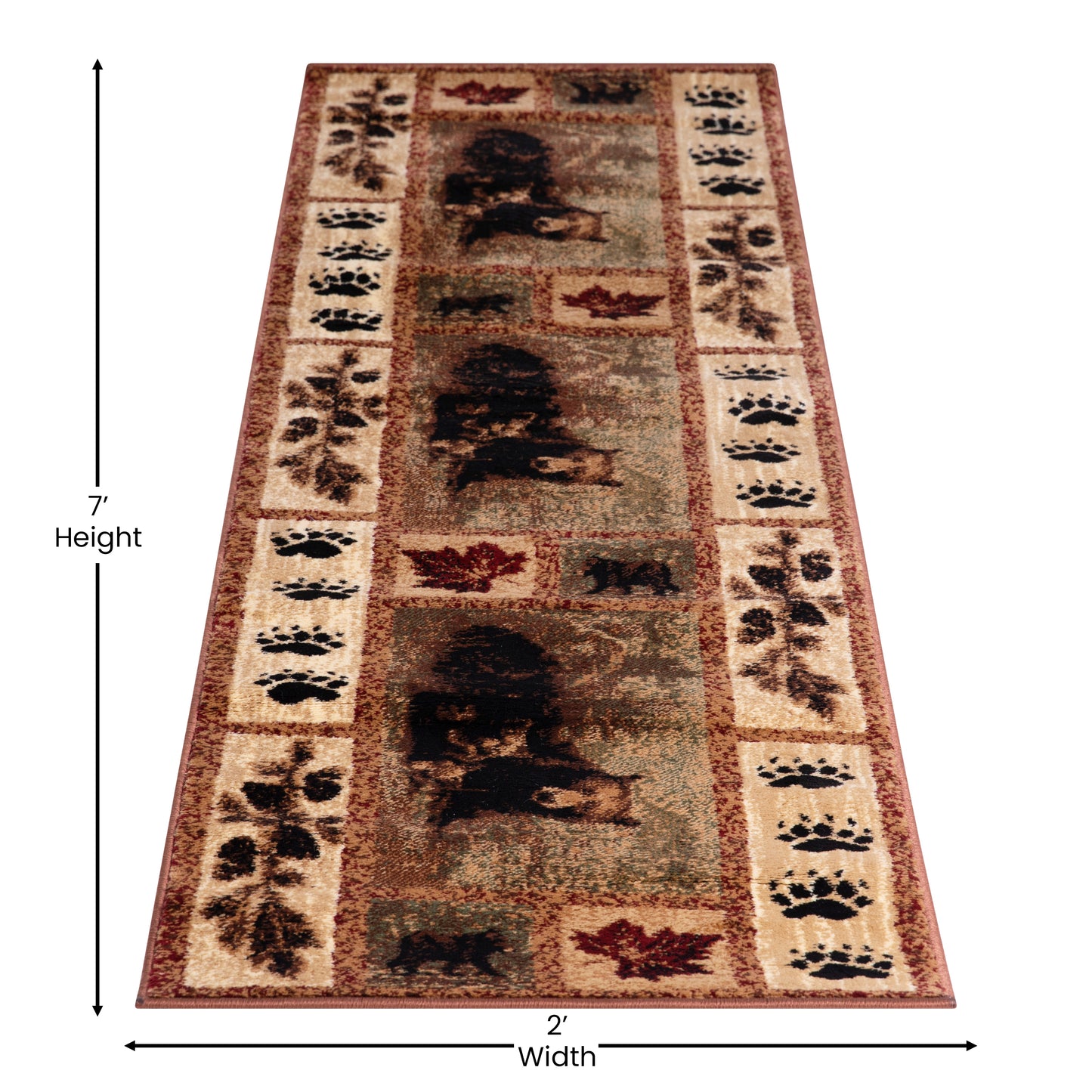 Vassa Collection 2' x 7' Mother Bear & Cubs Nature Themed Olefin Area Rug with Jute Backing for Entryway, Living Room, Bedroom Brown