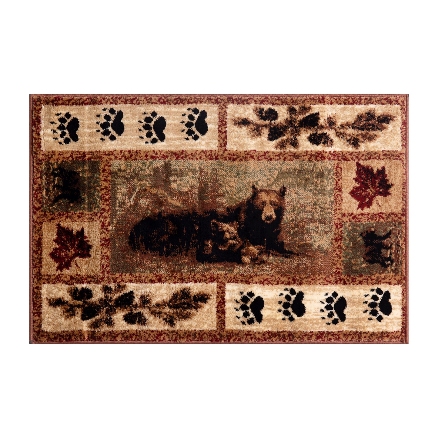 Vassa Collection 6' x 9' Mother Bear & Cubs Nature Themed Olefin Area Rug with Jute Backing for Entryway, Living Room, Bedroom Brown