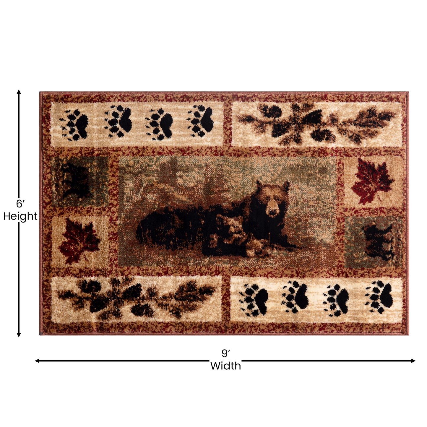 Vassa Collection 6' x 9' Mother Bear & Cubs Nature Themed Olefin Area Rug with Jute Backing for Entryway, Living Room, Bedroom Brown