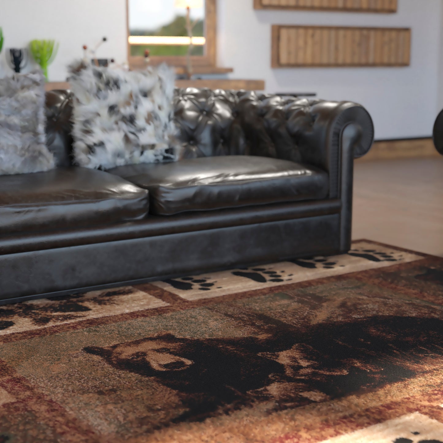 Vassa Collection 6' x 9' Mother Bear & Cubs Nature Themed Olefin Area Rug with Jute Backing for Entryway, Living Room, Bedroom Brown