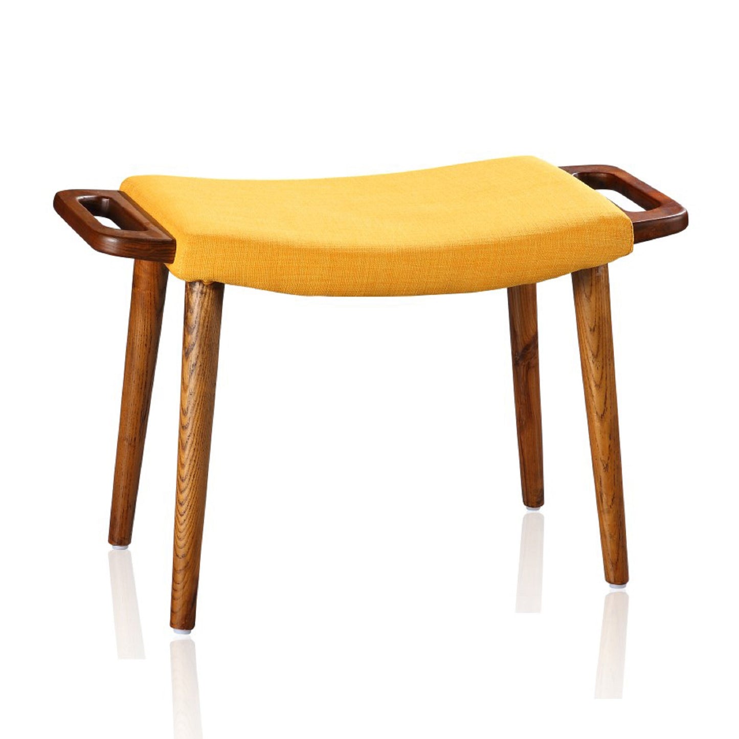 Geta Mid-Century Modern Wood Linen Weave Accent Ottoman in Yellow OT001-YL