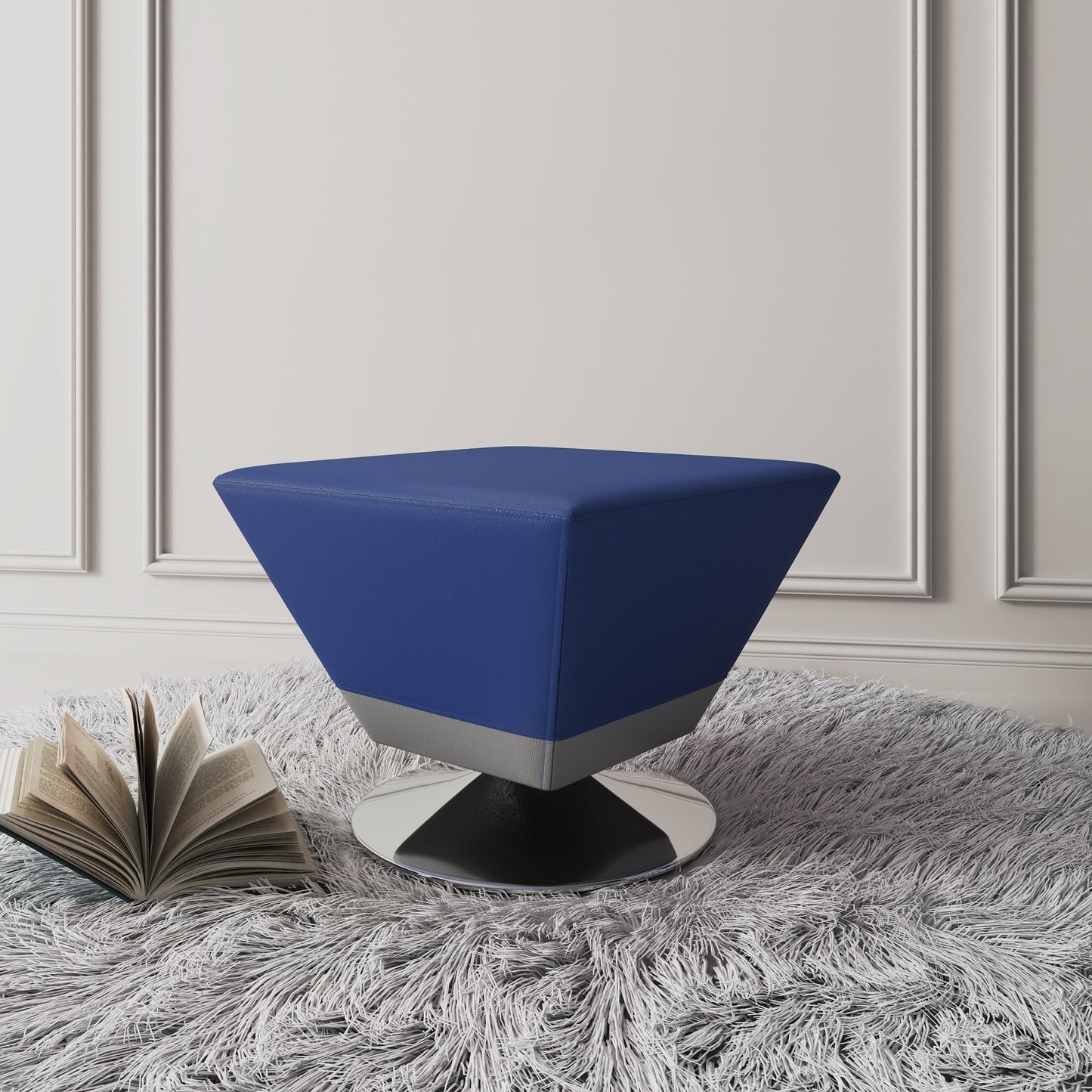 Diamond Modern Vegan Leather Accent Ottoman in Blue OT002-BL