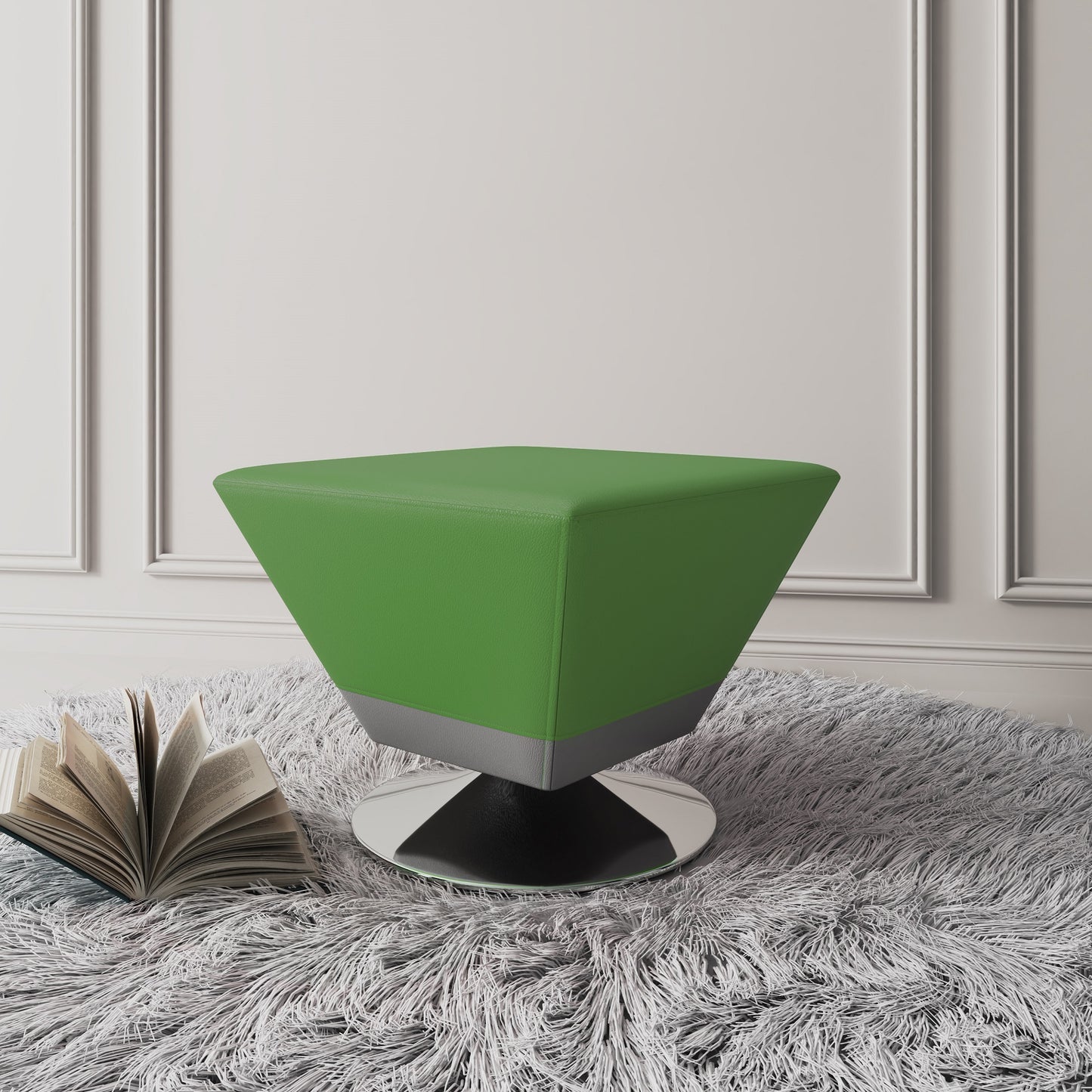 Manhattan Comfort Diamond Green and Polished Chrome Swivel Ottoman OT002-GR