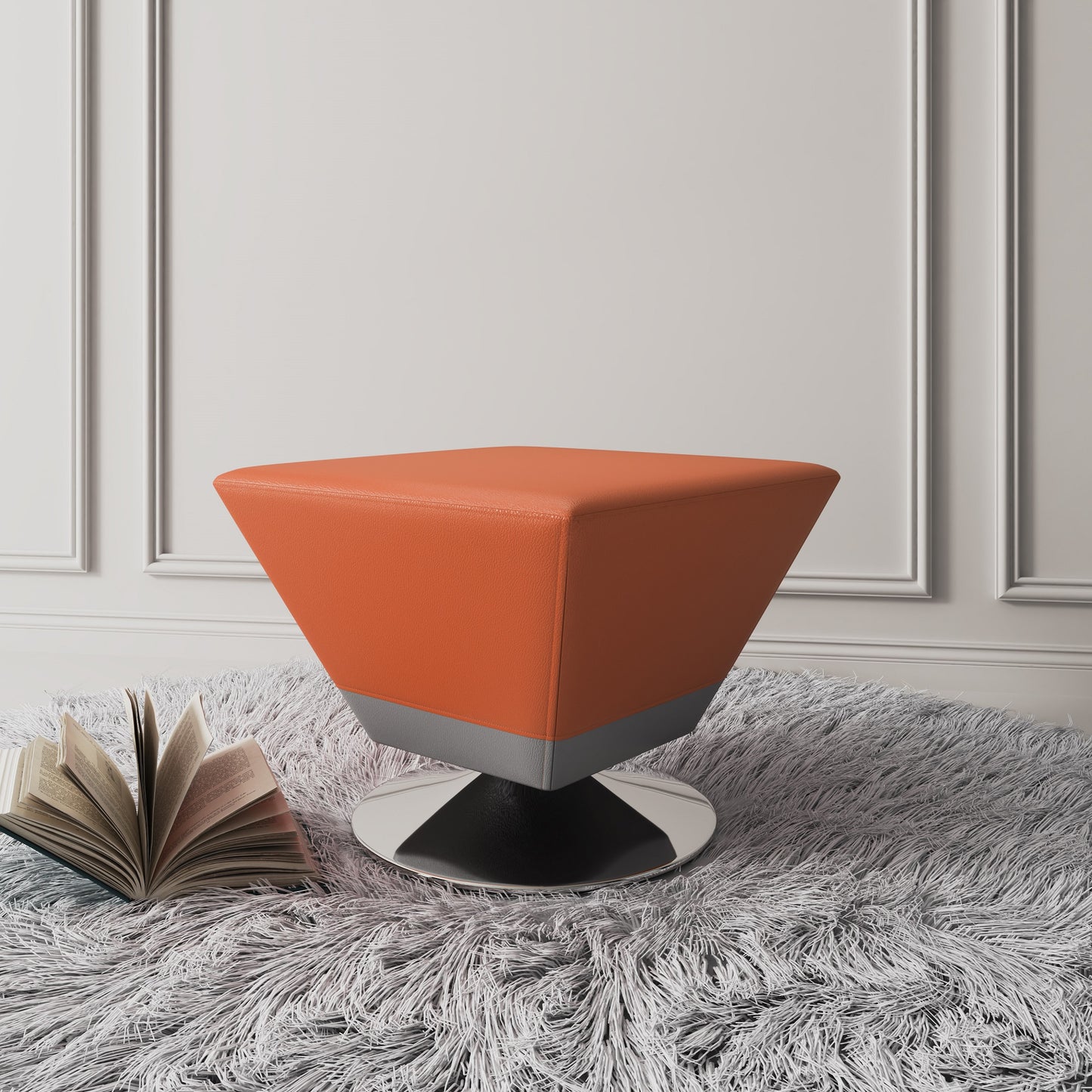 Diamond Modern Vegan Leather Accent Ottoman in Orange OT002-OR