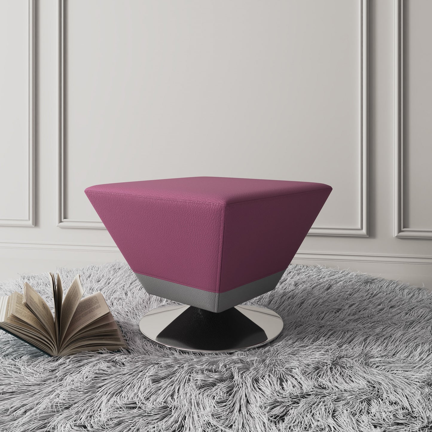 Manhattan Comfort Diamond Purple and Polished Chrome Swivel Ottoman OT002-PL