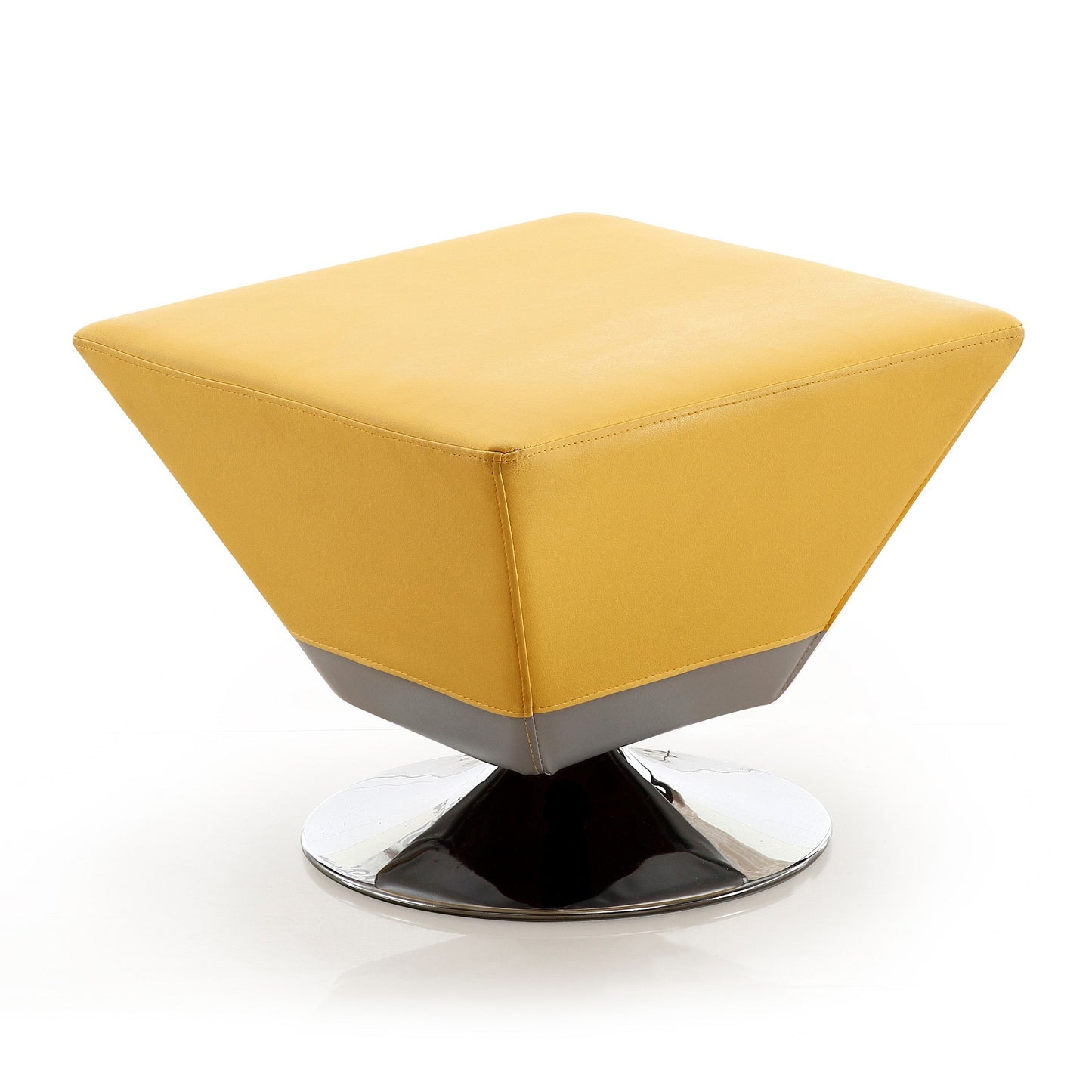 Manhattan Comfort Diamond Yellow and Polished Chrome Swivel Ottoman OT002-YL