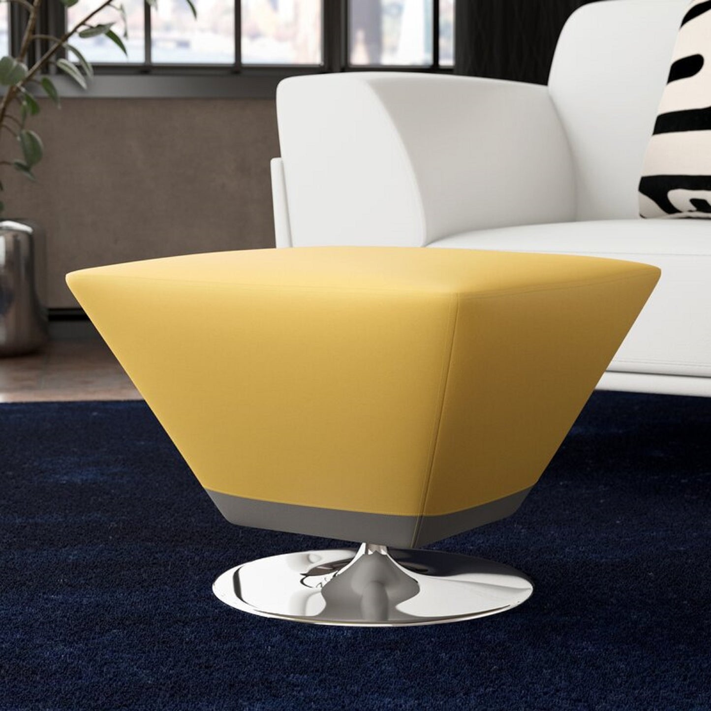 Manhattan Comfort Diamond Yellow and Polished Chrome Swivel Ottoman OT002-YL