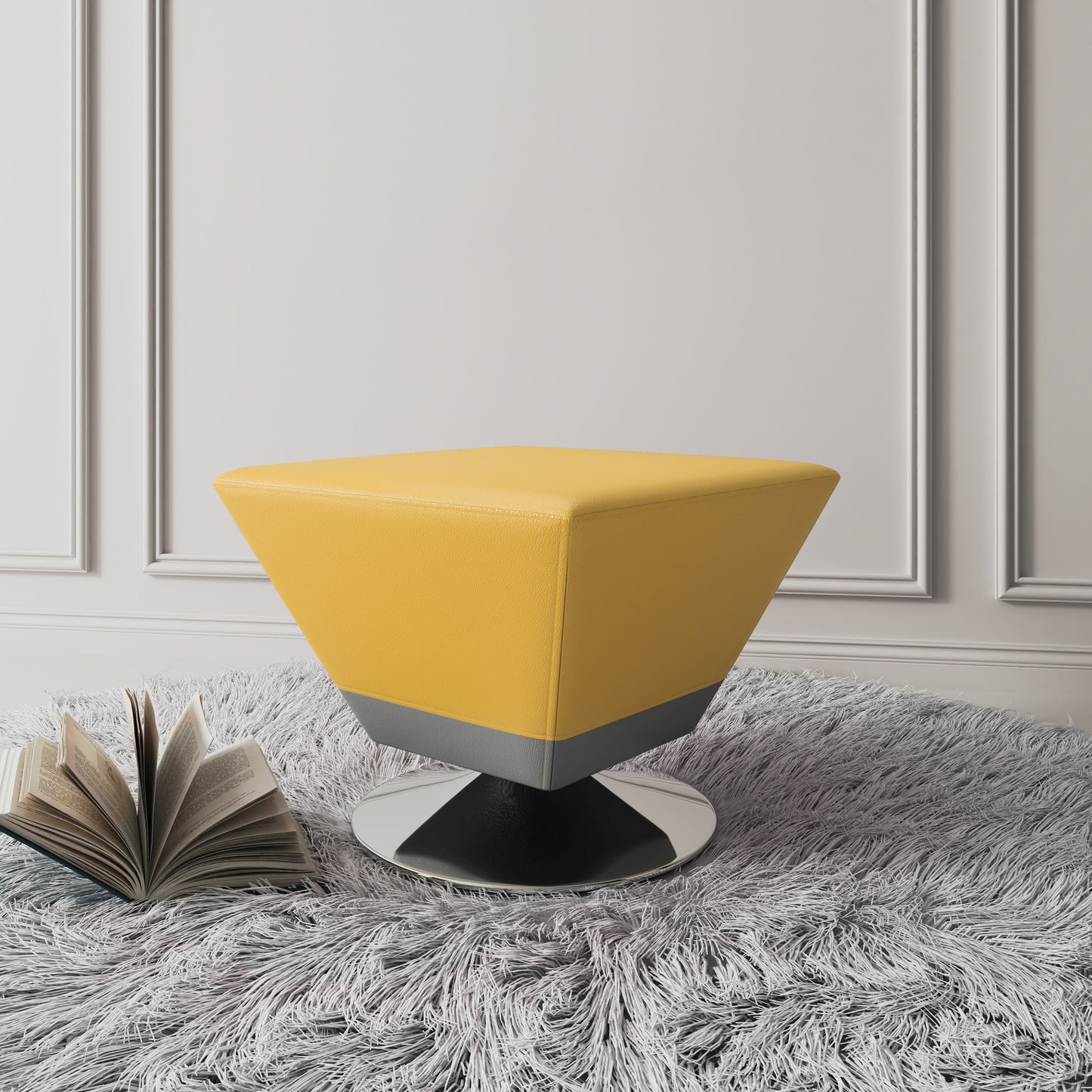 Manhattan Comfort Diamond Yellow and Polished Chrome Swivel Ottoman OT002-YL