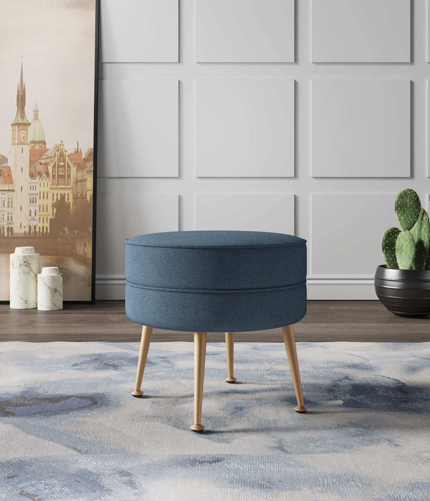 Bailey Mid-Century Modern Upholstered Accent Ottoman in Blue OT003-BL