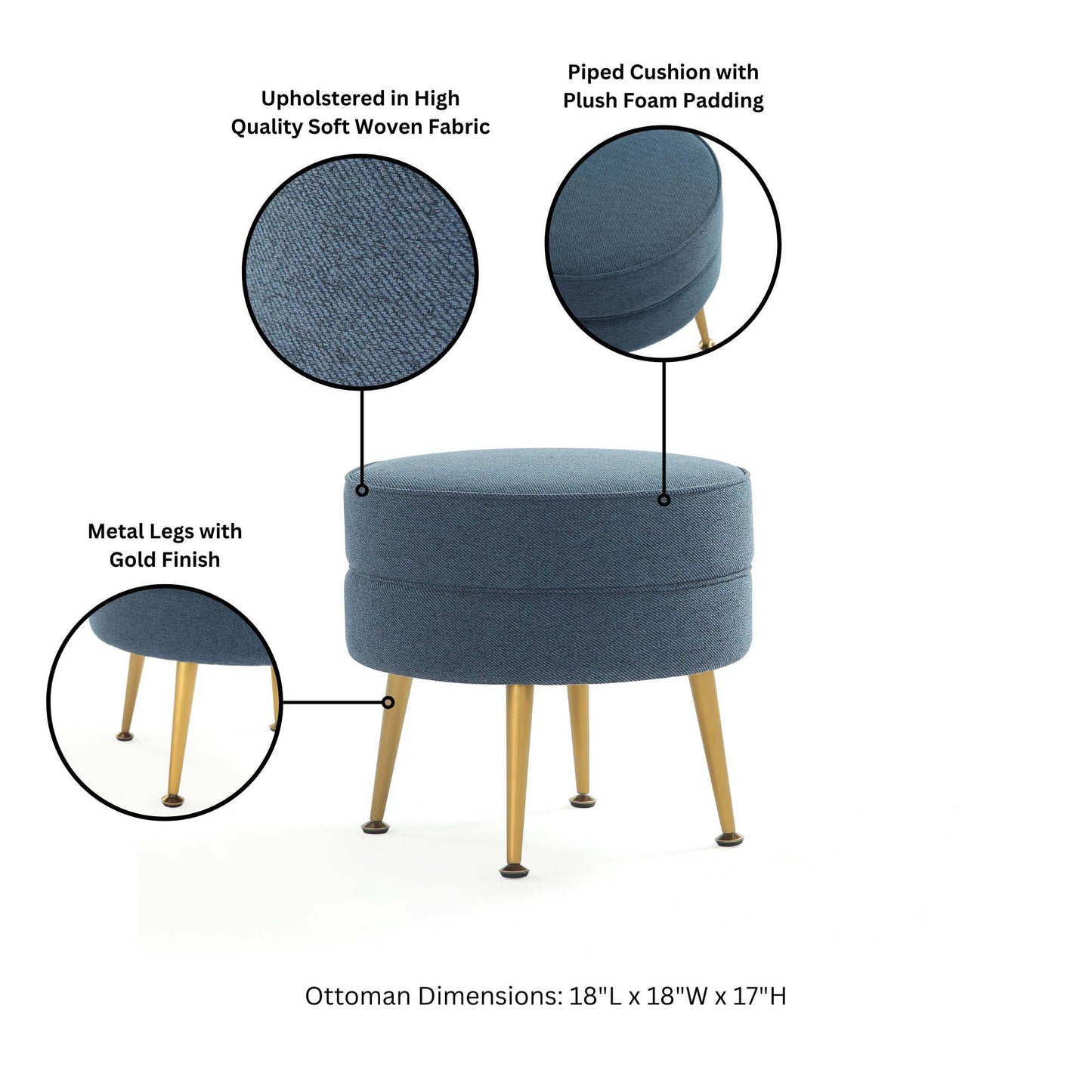 Bailey Mid-Century Modern Upholstered Accent Ottoman in Blue OT003-BL