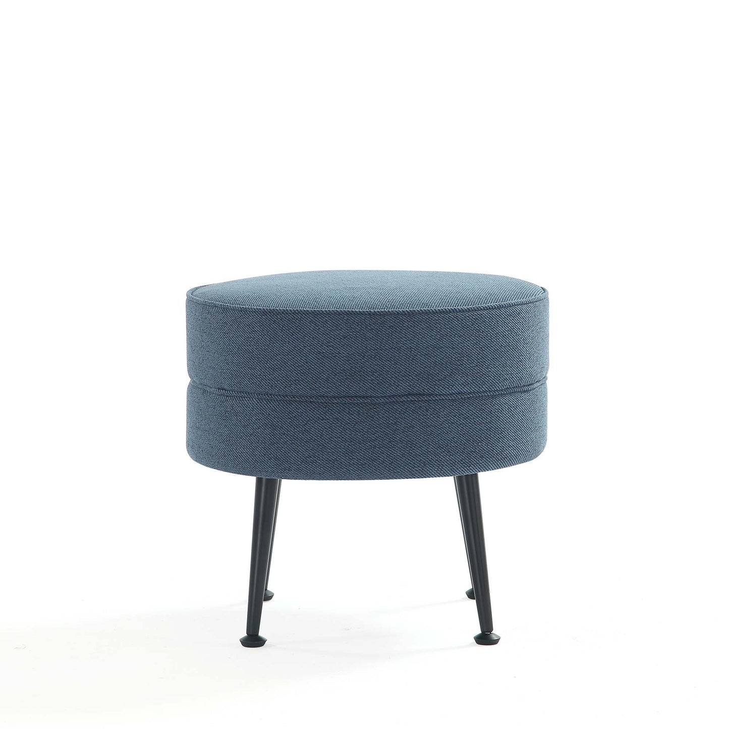 Manhattan Comfort Bailey Mid-Century Modern Woven Polyester Blend Upholstered Ottoman in Blue with Black Feet OT003-BLB
