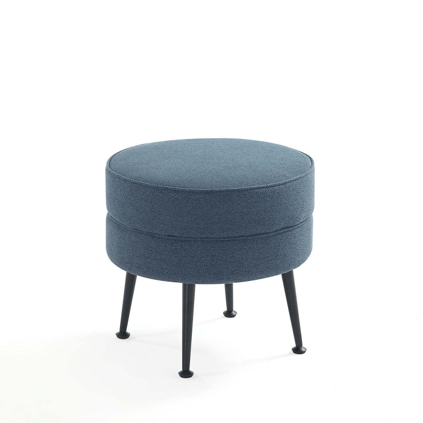 Manhattan Comfort Bailey Mid-Century Modern Woven Polyester Blend Upholstered Ottoman in Blue with Black Feet OT003-BLB