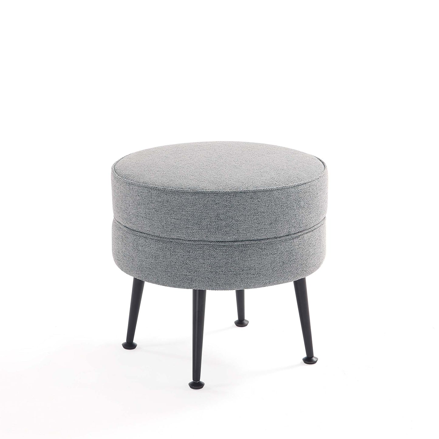 Manhattan Comfort Bailey Mid-Century Modern Woven Polyester Blend Upholstered Ottoman in Grey with Black Feet OT003-GYB