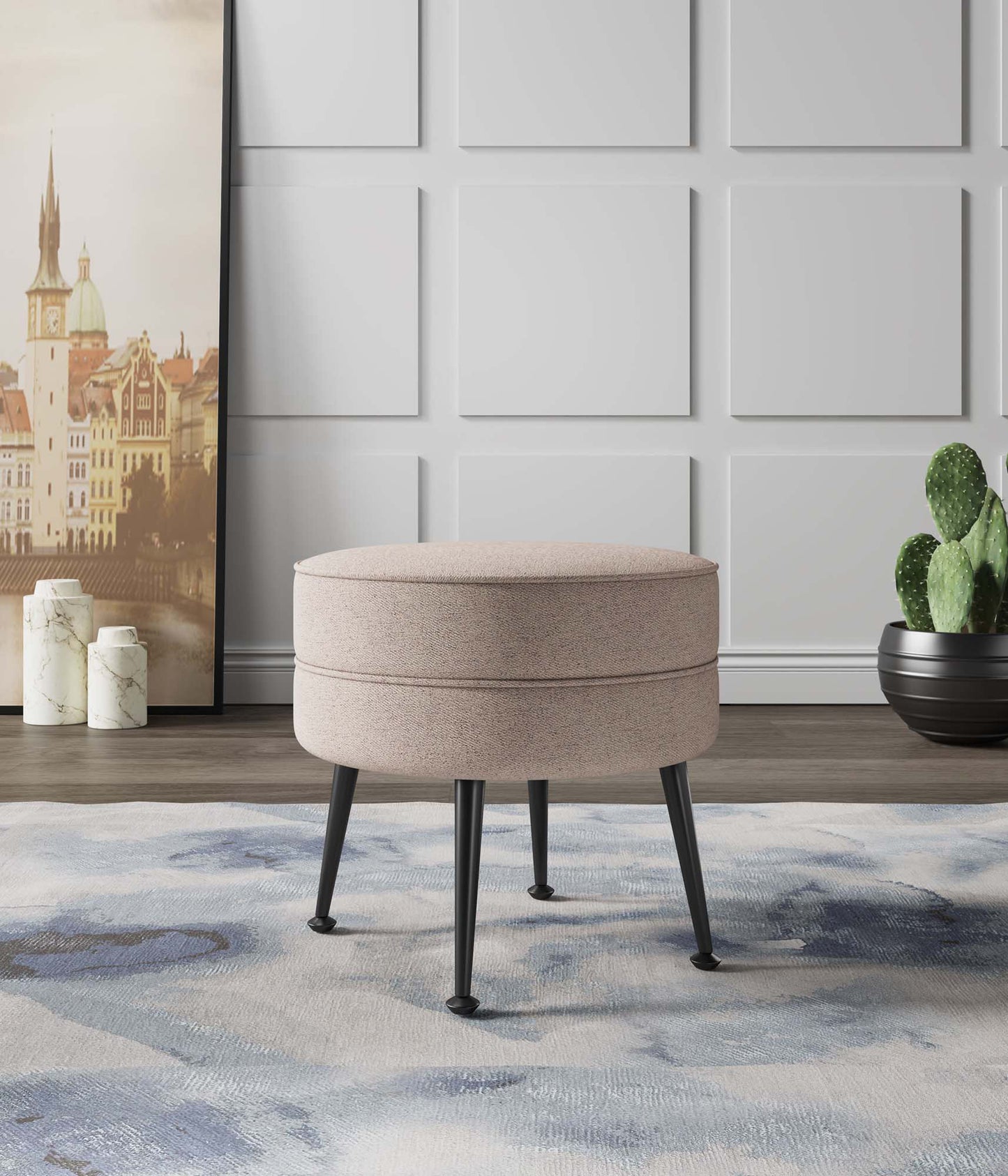 Bailey Mid-Century Modern Upholstered Accent Ottoman in Wheat OT003-OTB
