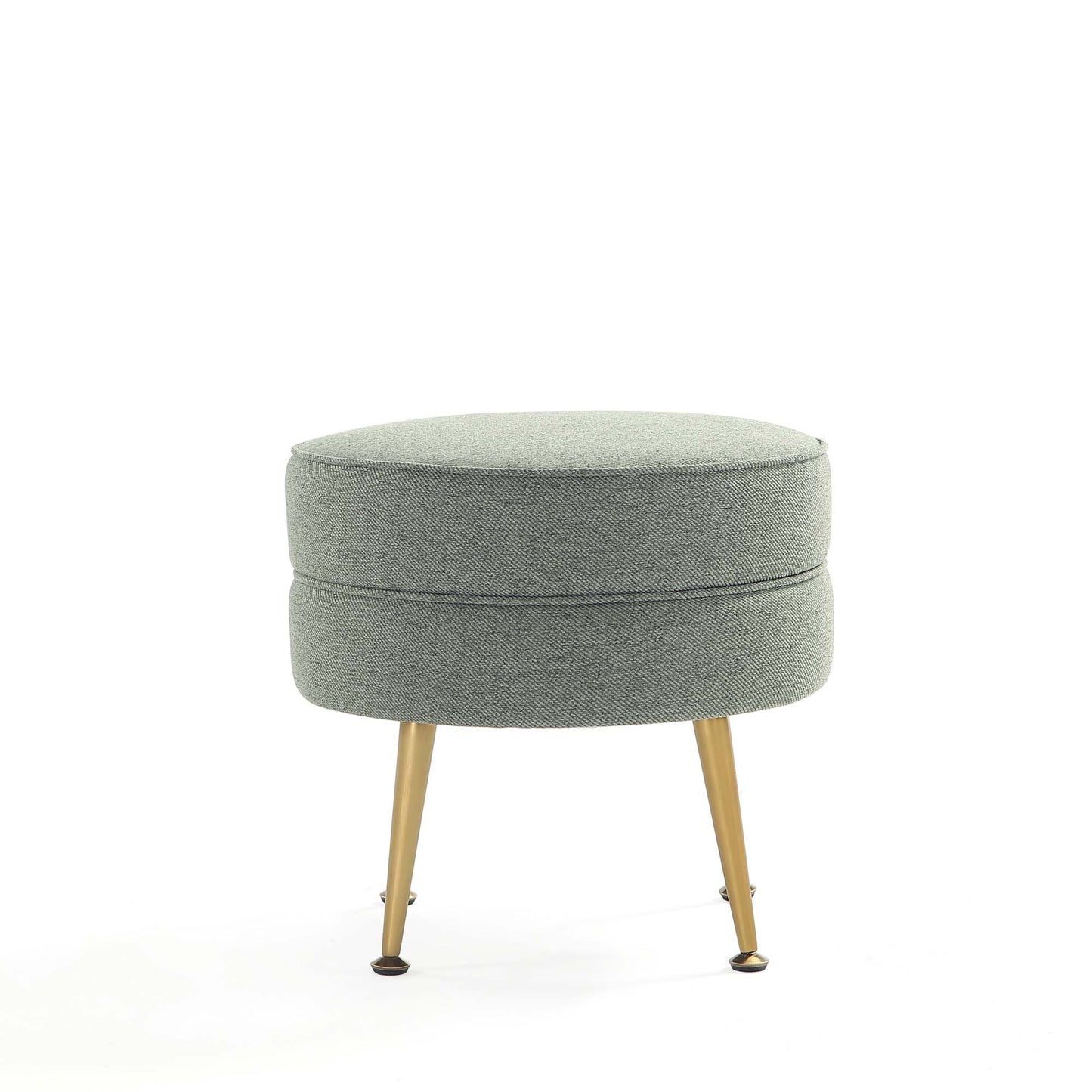 Manhattan Comfort Bailey Mid-Century Modern Woven Polyester Blend Upholstered Ottoman in Sage Green with Gold Feet OT003-SG