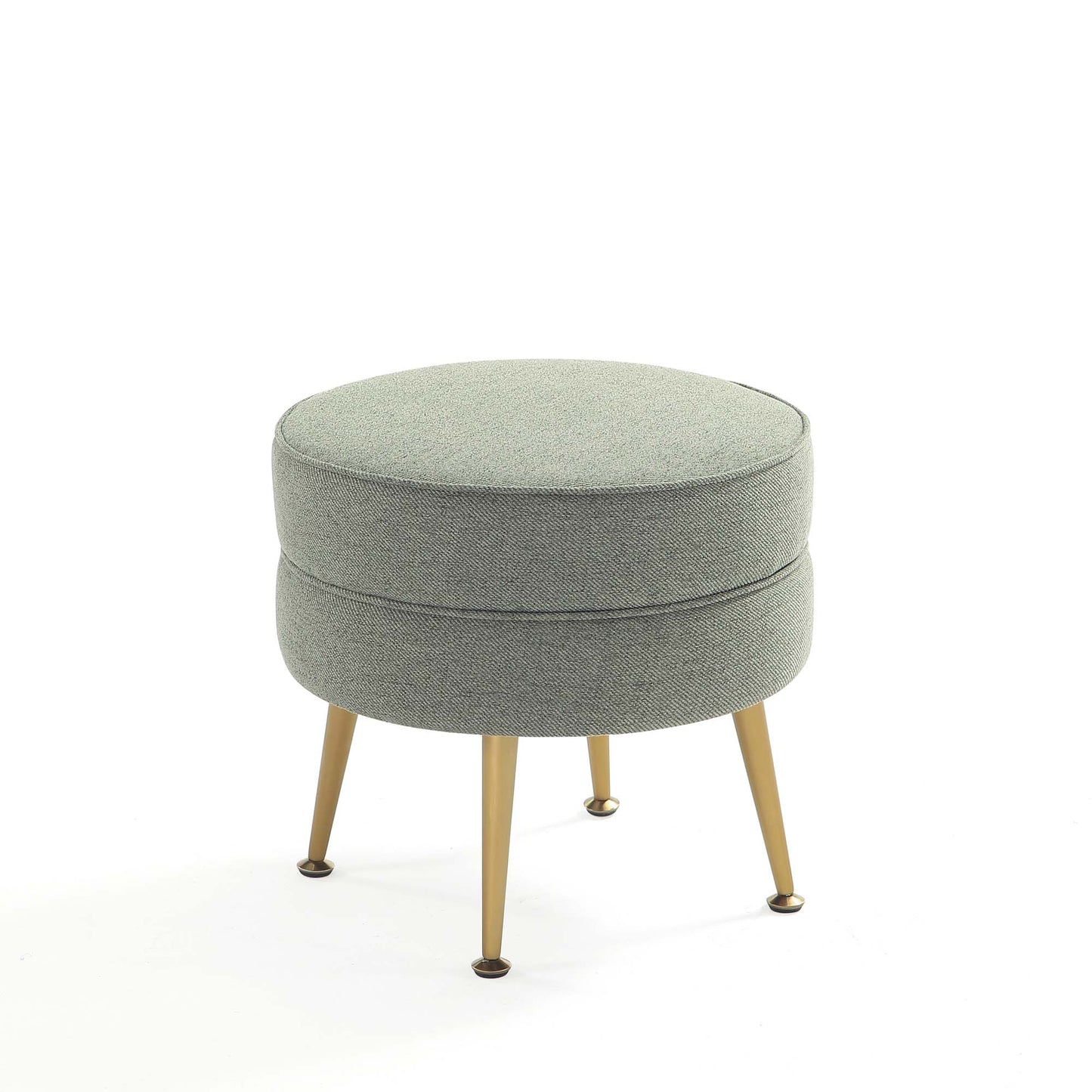 Manhattan Comfort Bailey Mid-Century Modern Woven Polyester Blend Upholstered Ottoman in Sage Green with Gold Feet OT003-SG