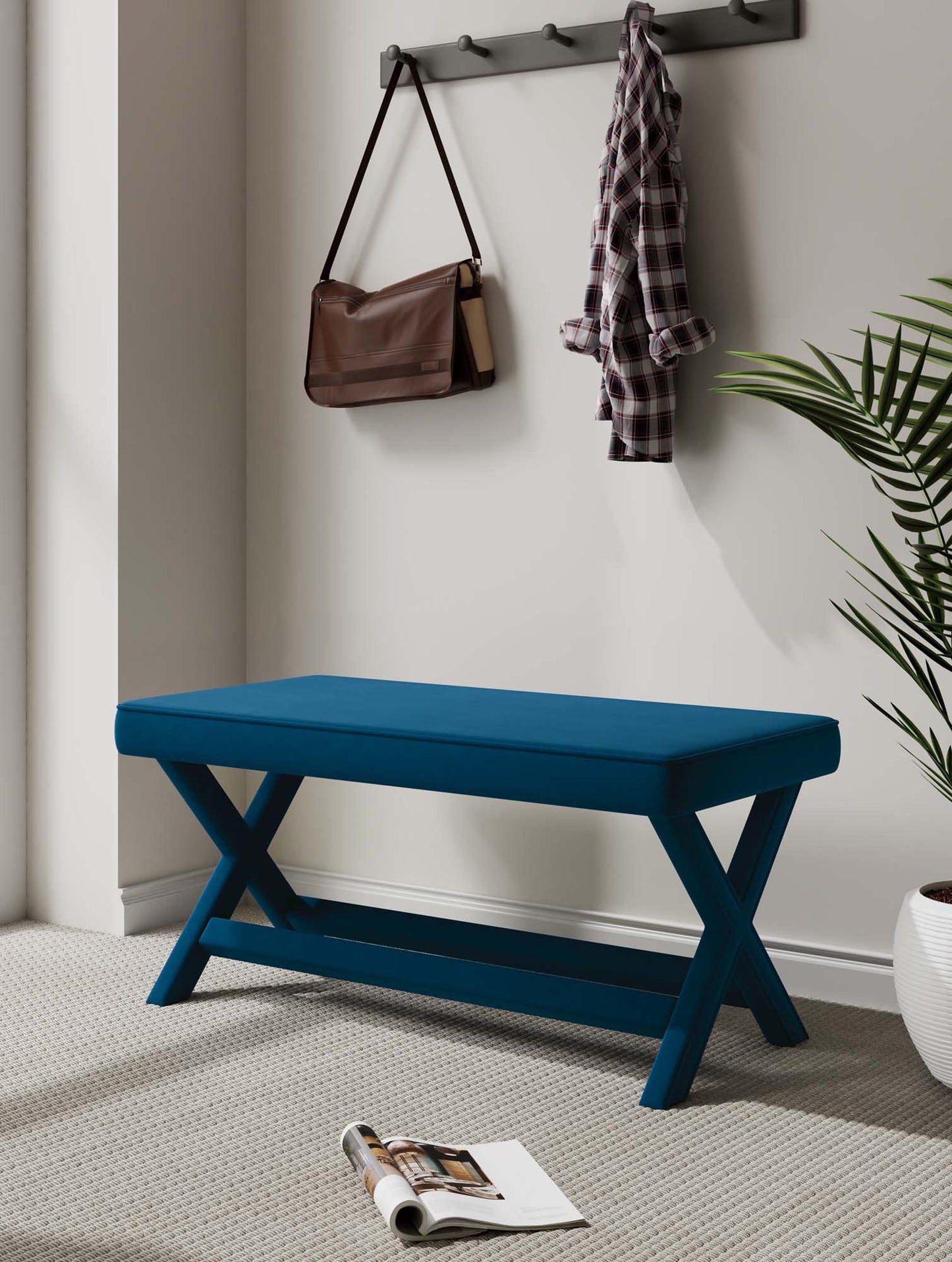 Abigail Mid-Century Modern Upholstered Velvet Accent Bench for Entryway & Bedroom
