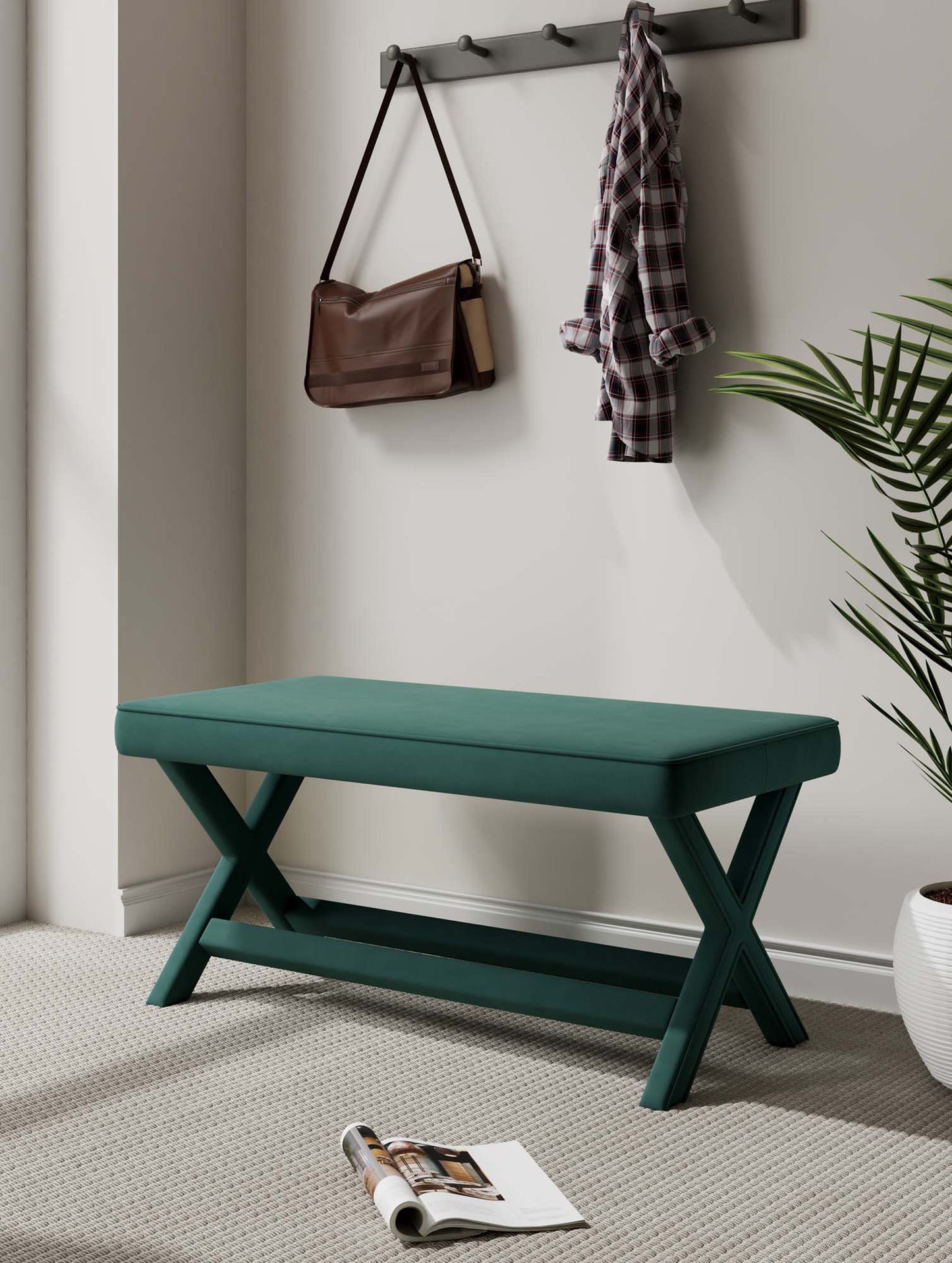 Abigail Mid-Century Modern Upholstered Velvet Accent Bench for Entryway & Bedroom
